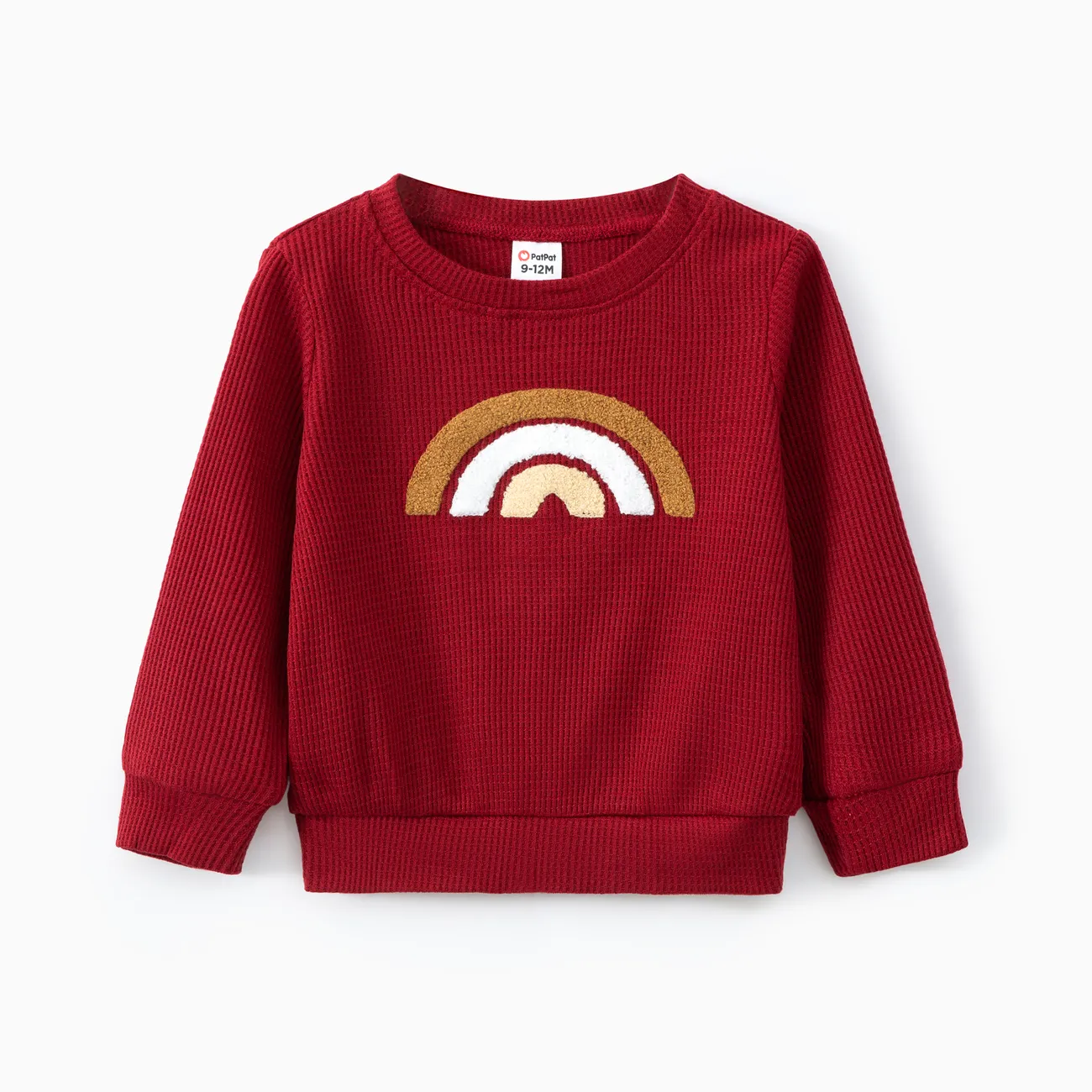 Baby Boy/Girl Rainbow Pattern Waffle Long-sleeve Pullover Sweatshirt