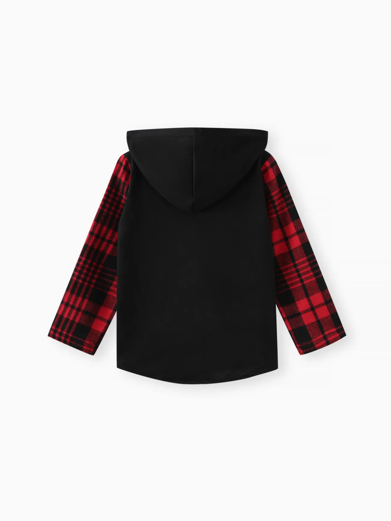 redblack - Kid Boy Plaid Colorblock Zipper Hooded Jacket - image 2