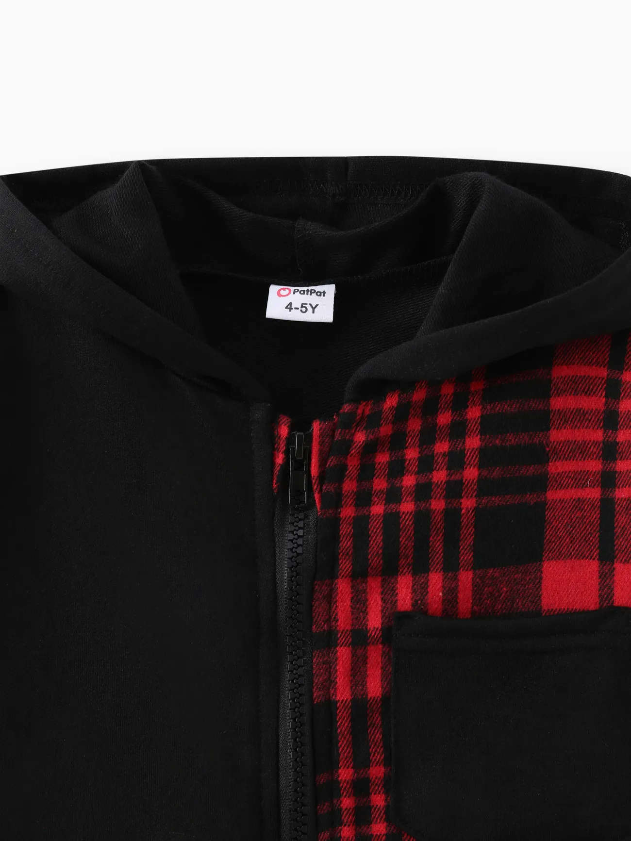 redblack - Kid Boy Plaid Colorblock Zipper Hooded Jacket - image 3