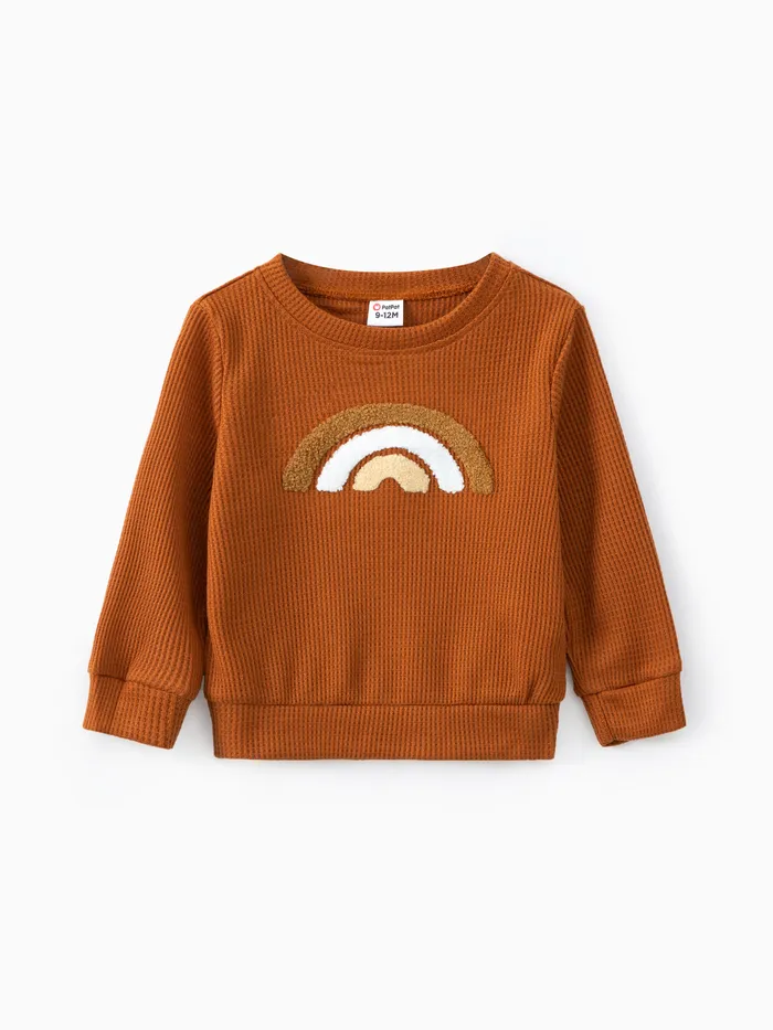 Baby Boy/Girl Rainbow Pattern Waffle Long-sleeve Pullover Sweatshirt
