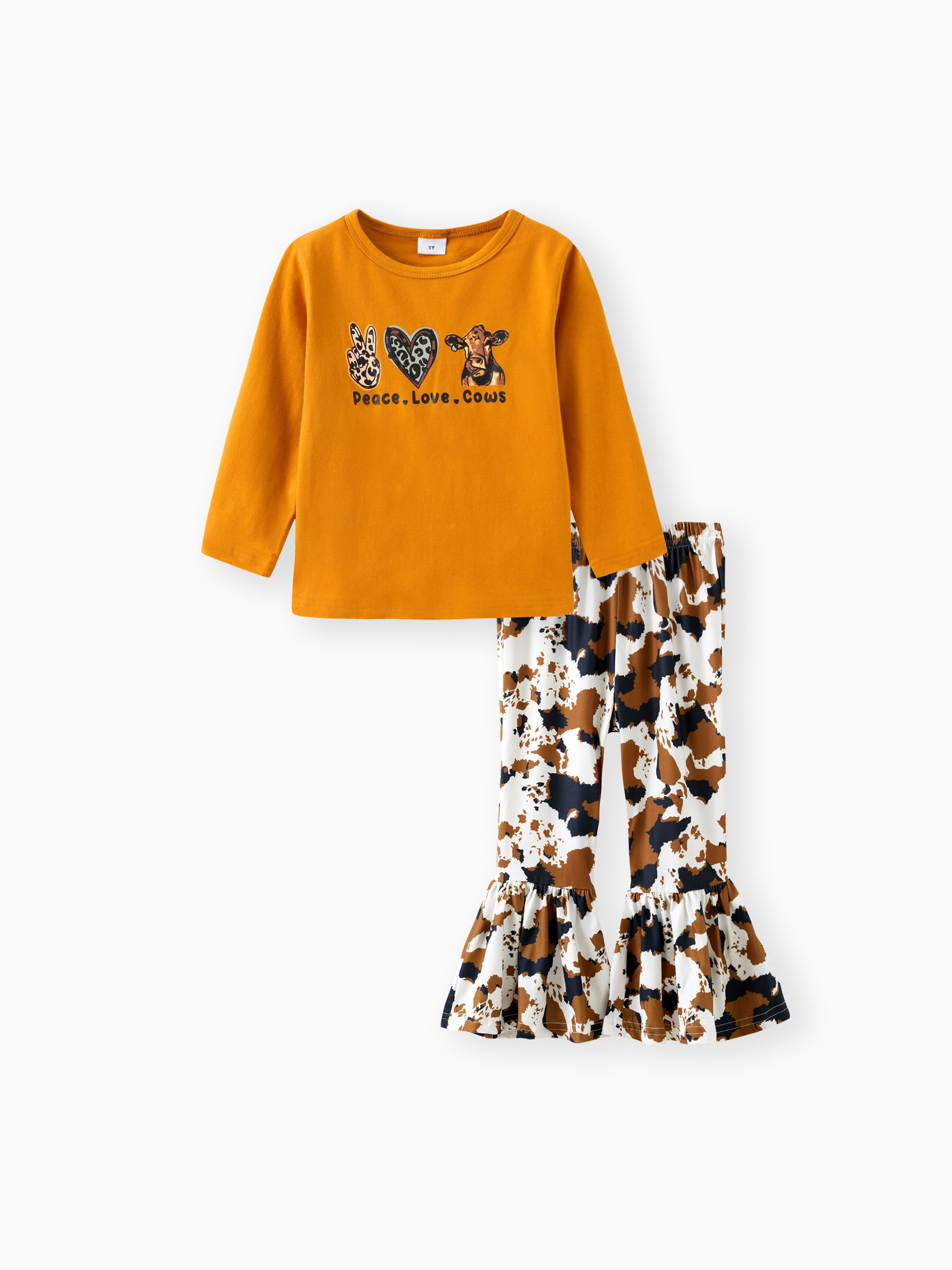 

2-piece Toddler Girl Leopard Animal Print Long-sleeve Tee and Flared Pants Set