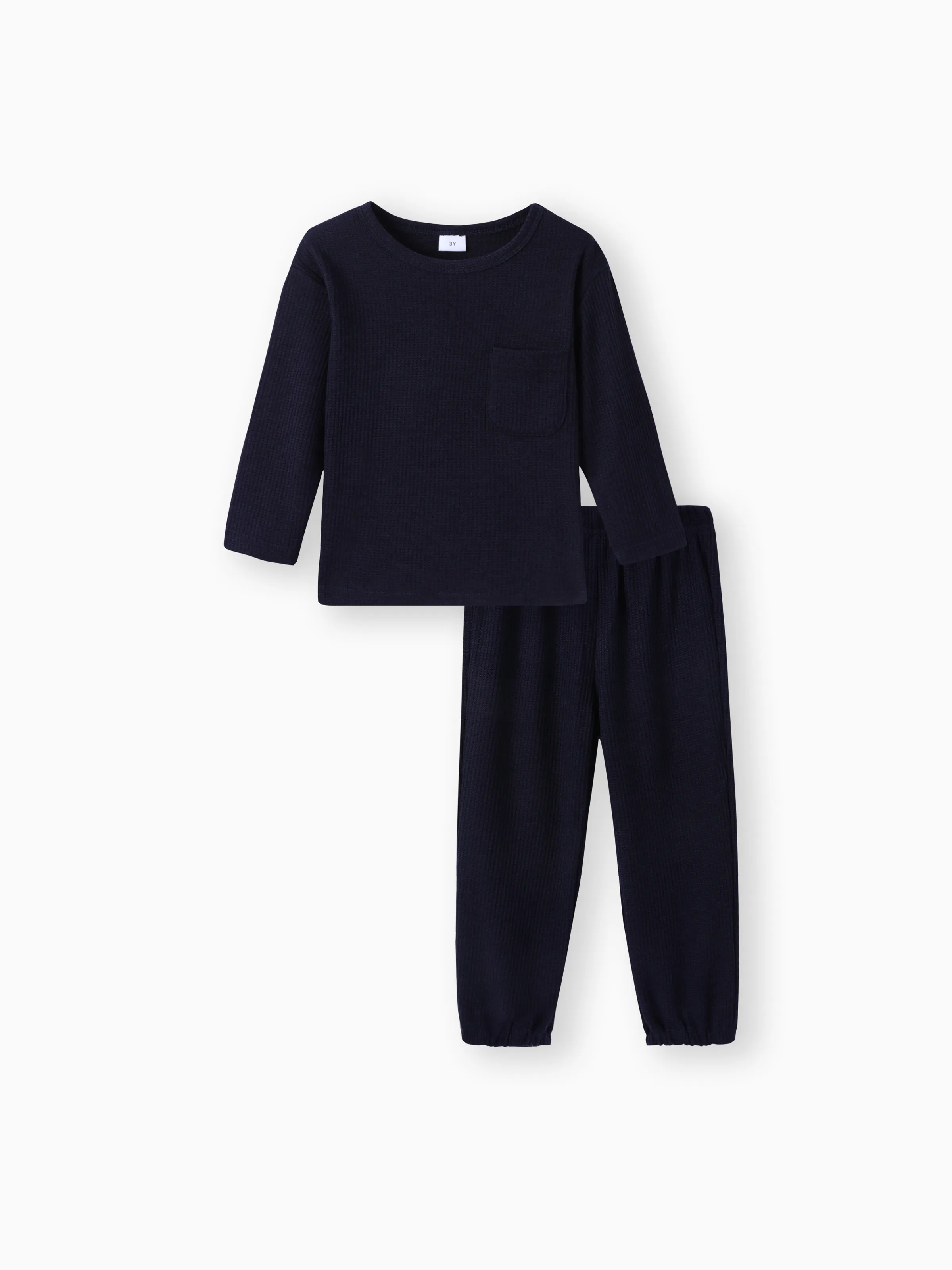 2-piece Toddler Boy/Girl Round-collar Long-sleeve Ribbed Solid Top with Pocket and Elasticized Pants Casual Set