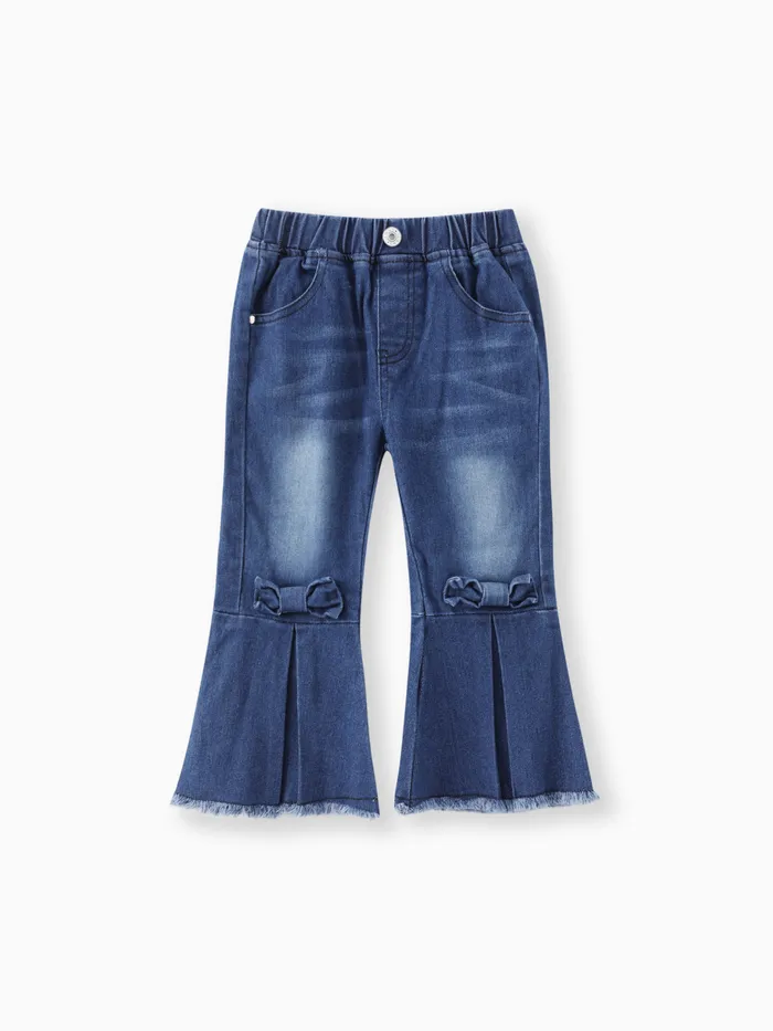 Toddler Girl Denim Bow Decor Bellbottom Blue Jeans Pants