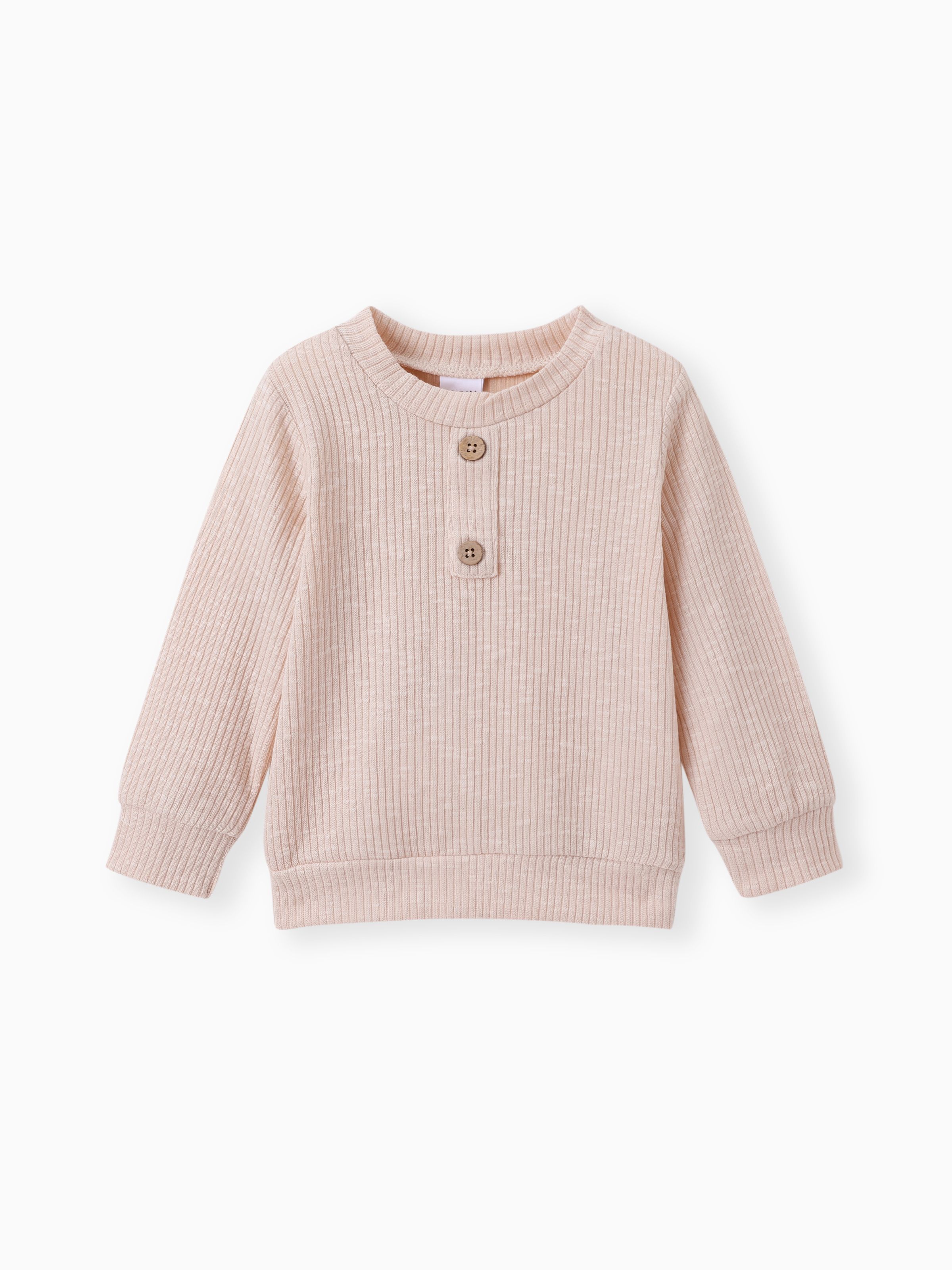 

Toddler Boy Casual Solid Color Ribbed Long-sleeve Henley Shirt