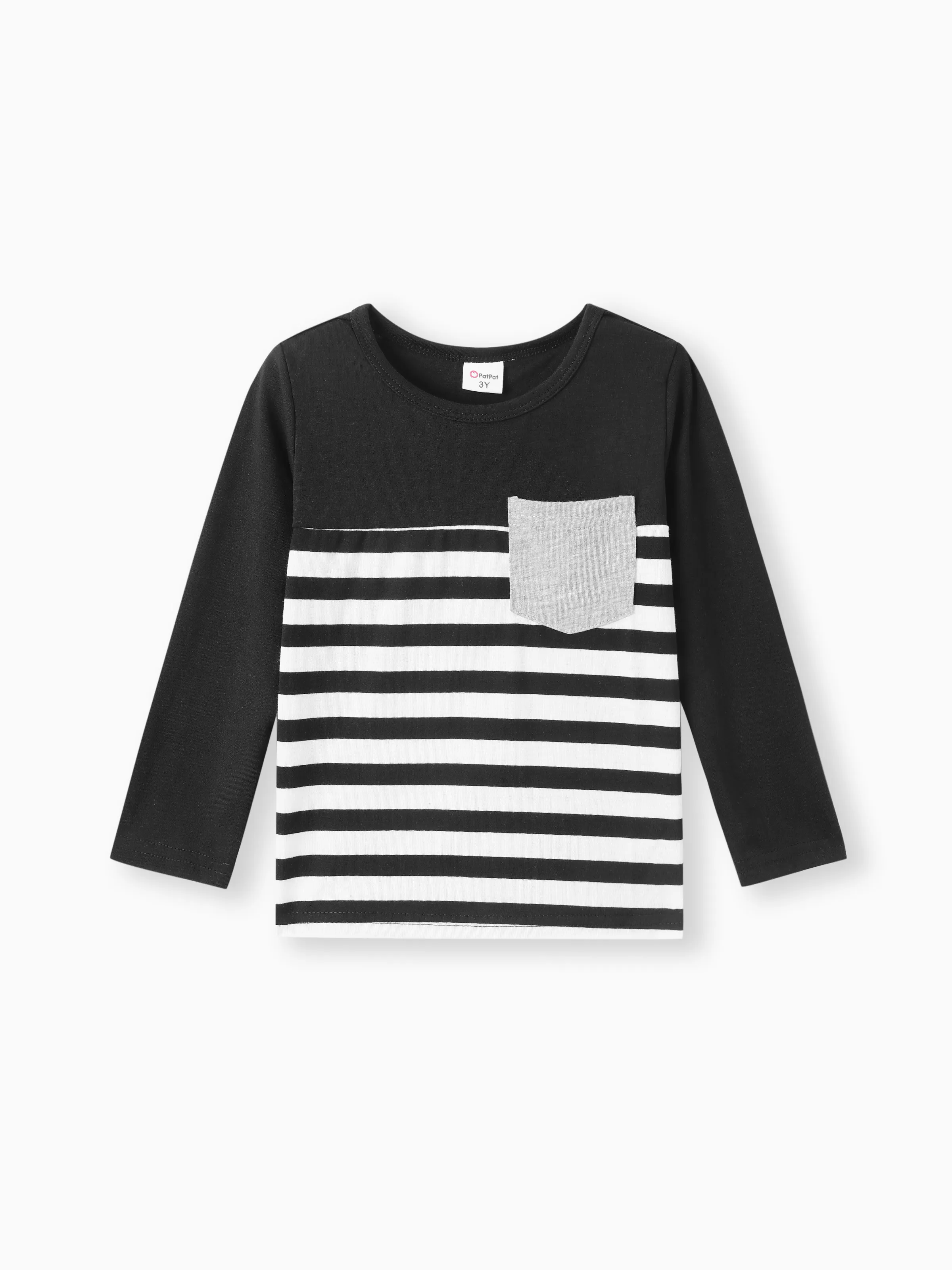 

Toddler Boy Stripe Splice Chest Pocket Decor Long-sleeve Tee