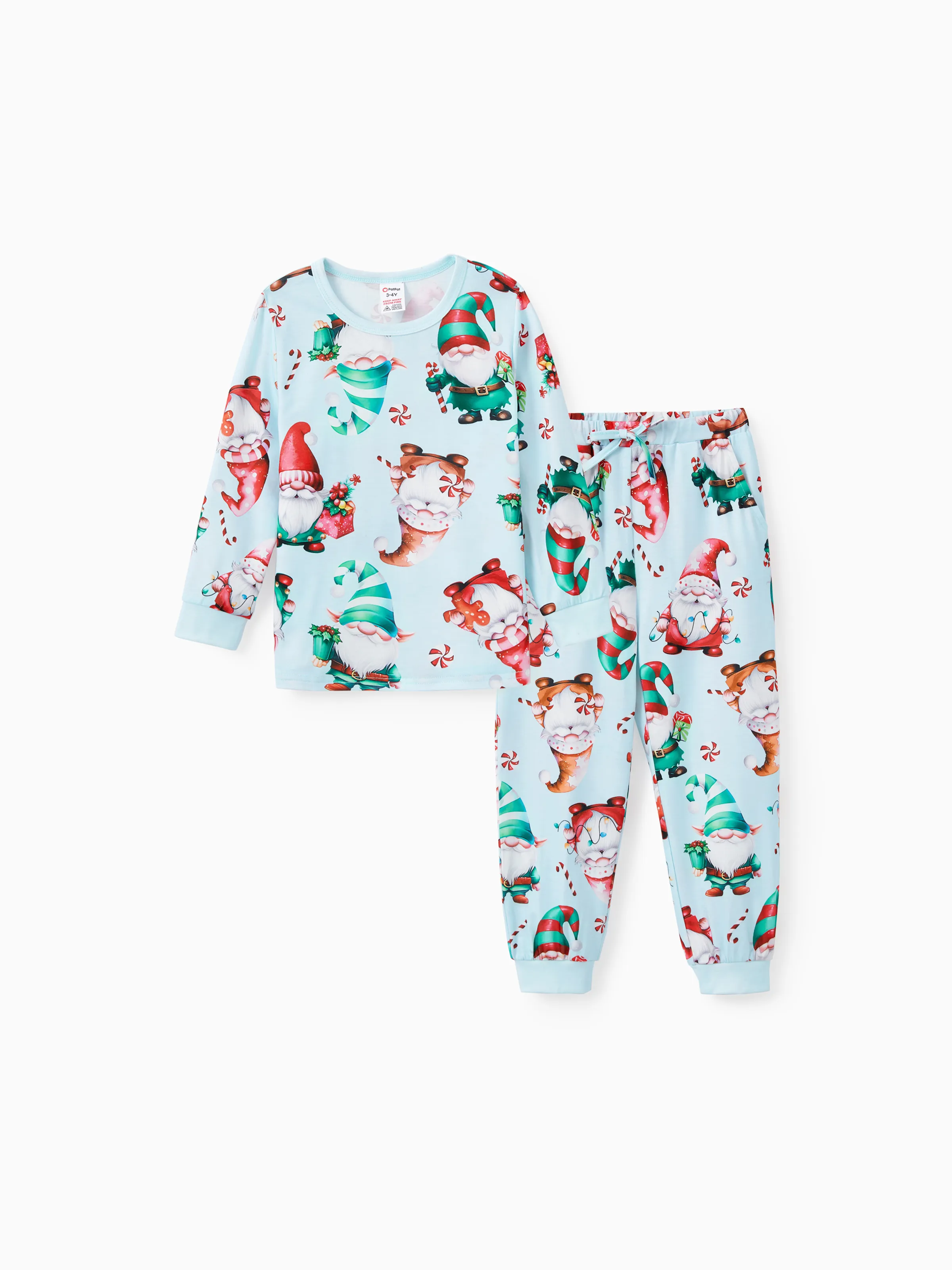 

Christmas Family Matching Light Blue Allover Gnome Pattern Pajamas Sets with Drawstring and Pockets (Flame Resistant)