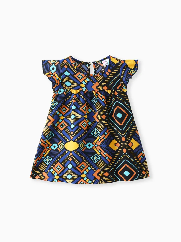 Baby Girl Allover Geometric Print Flutter-sleeve Dress