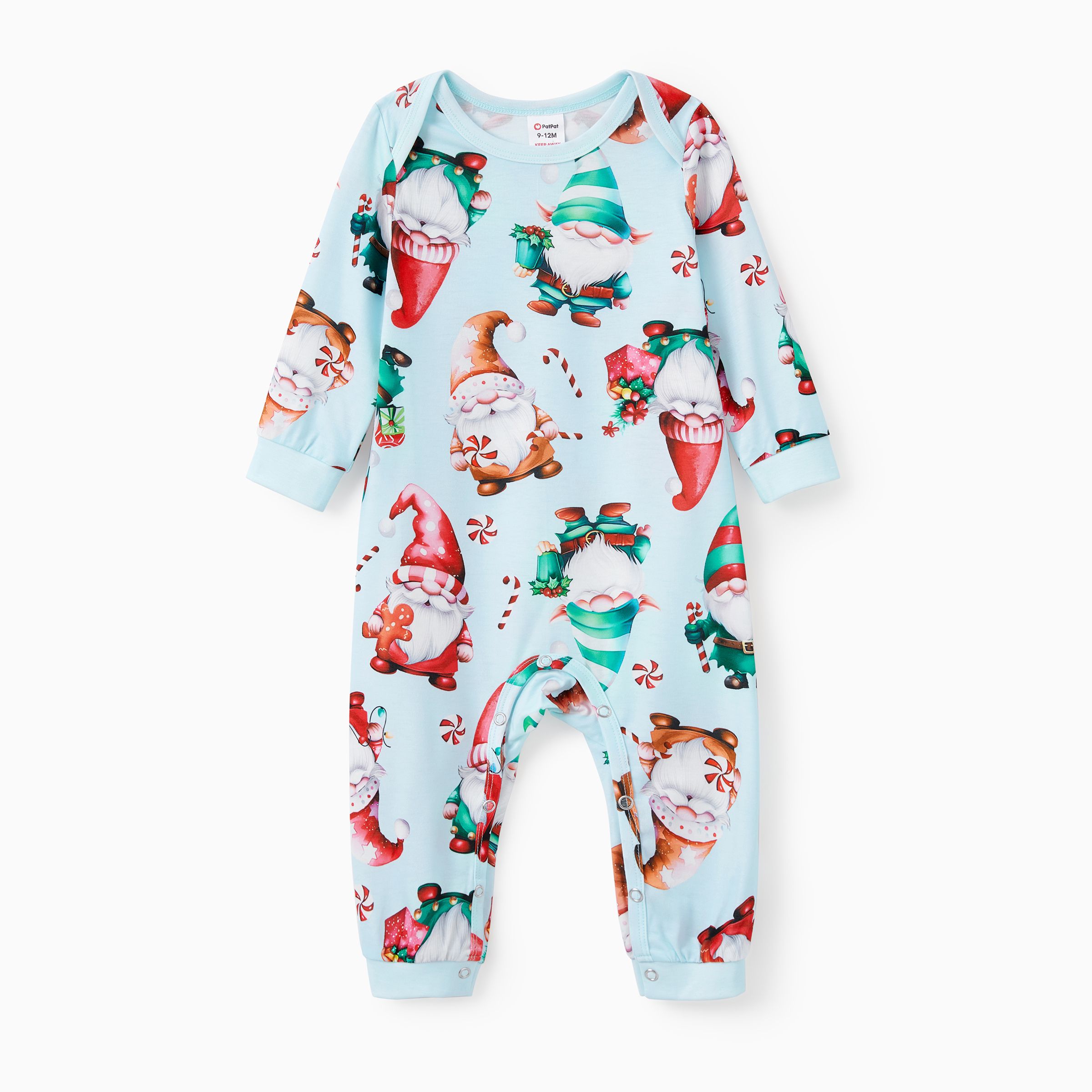 

Christmas Family Matching Light Blue Allover Gnome Pattern Pajamas Sets with Drawstring and Pockets (Flame Resistant)