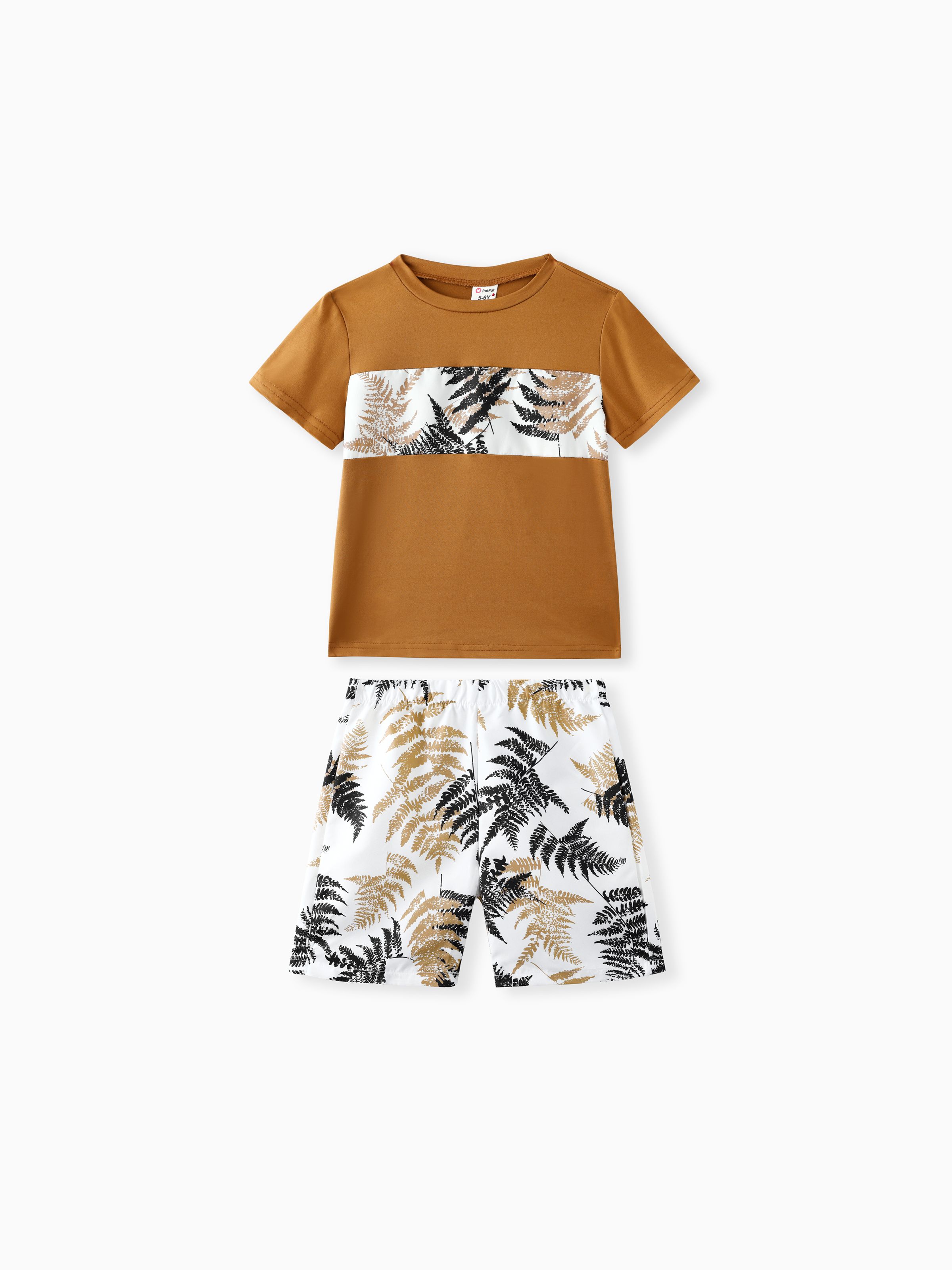 

2pcs Kid Boy Tropical Plant Print Short-sleeve Tee and Shorts Set
