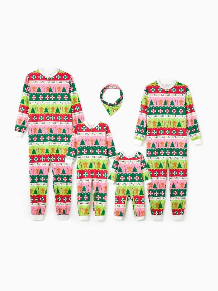 Pyjamas de Noël en famille Ensembles de motifs colorés vibrants sur toute la surface Grenouillères assortis Ensembles de pyjama 