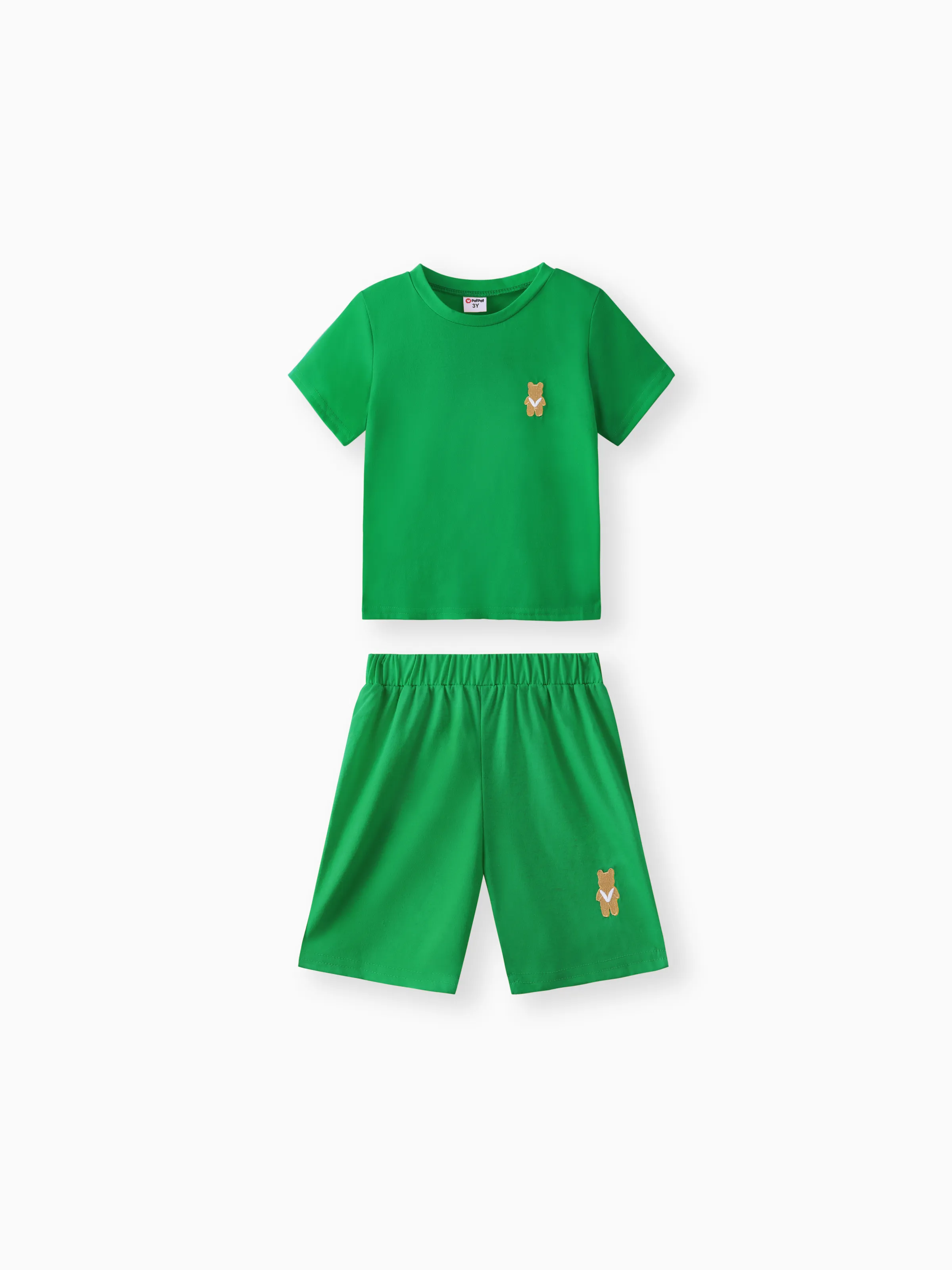 Toddler Boy 2pcs Casual Solid Tee and Shorts Set Green