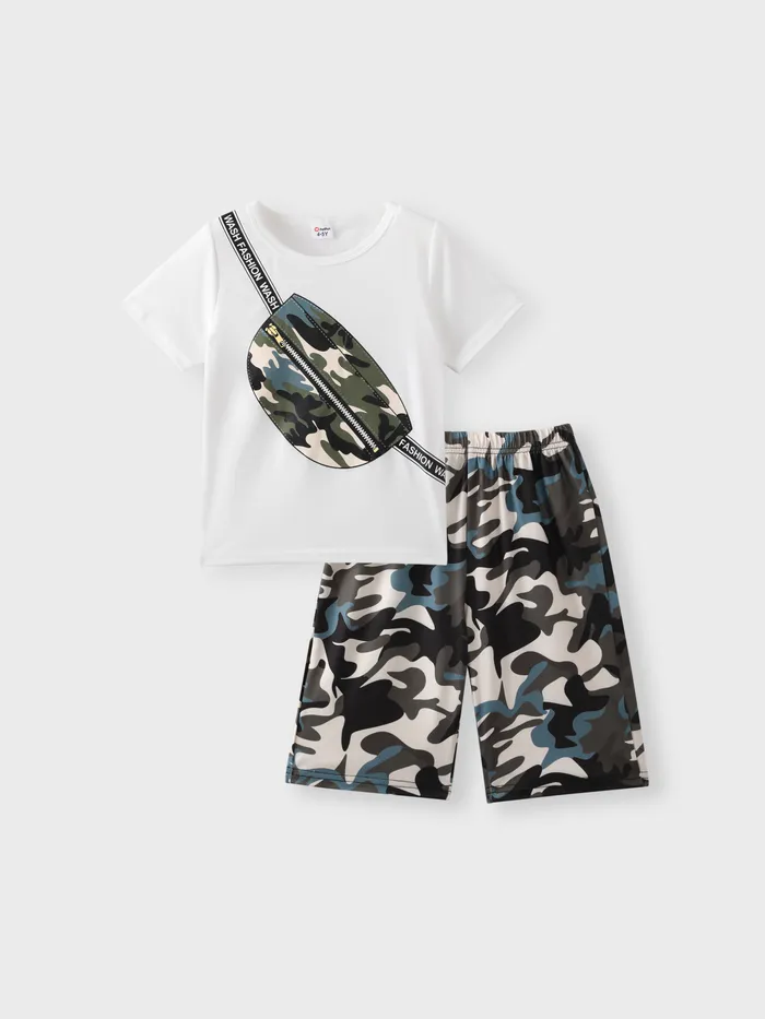 2pcs Kid Boy Camouflage Bag Print Short-sleeve Tee and Shorts Set