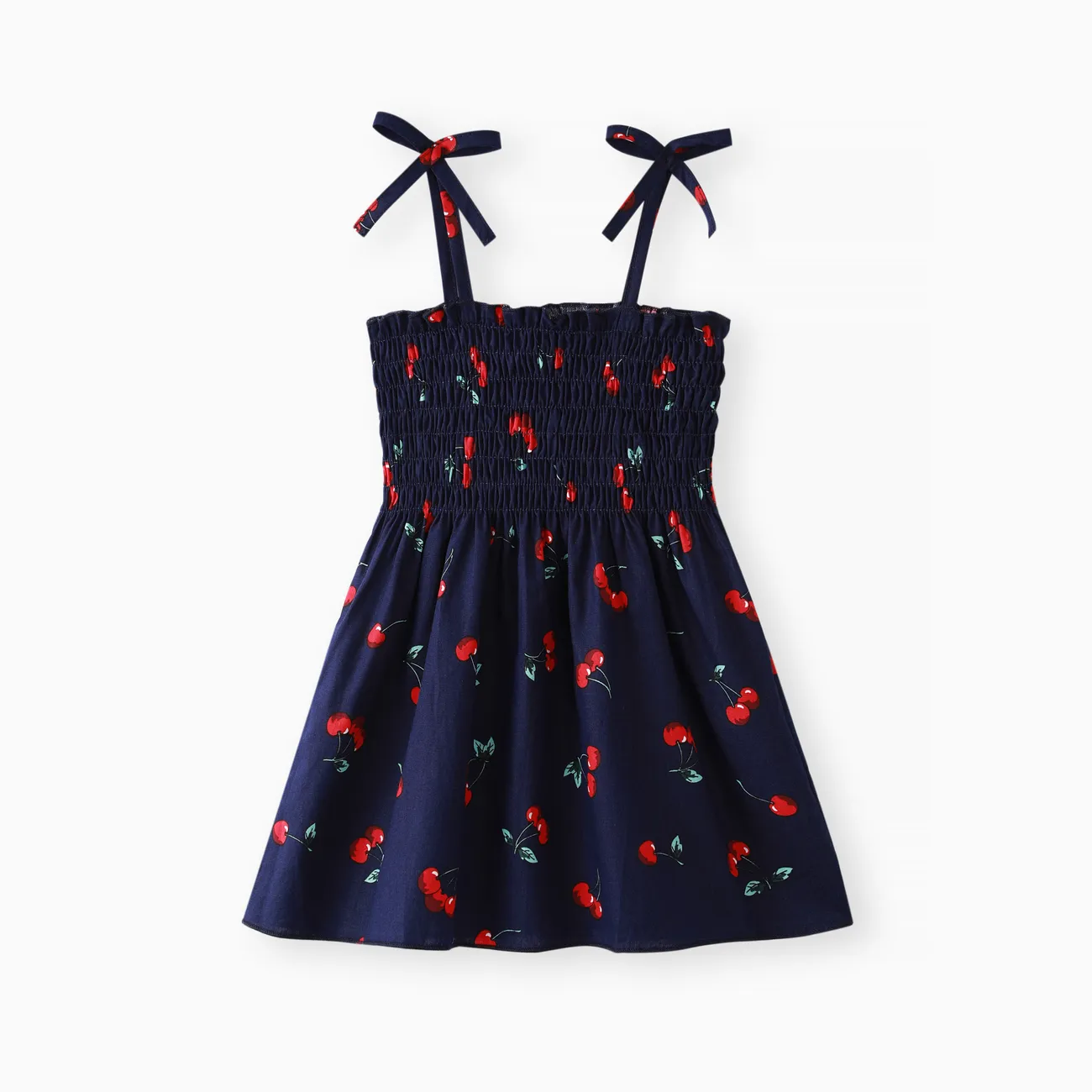 Baby Girl 100% Cotton Allover Cherry Print Shirred Strappy Dress