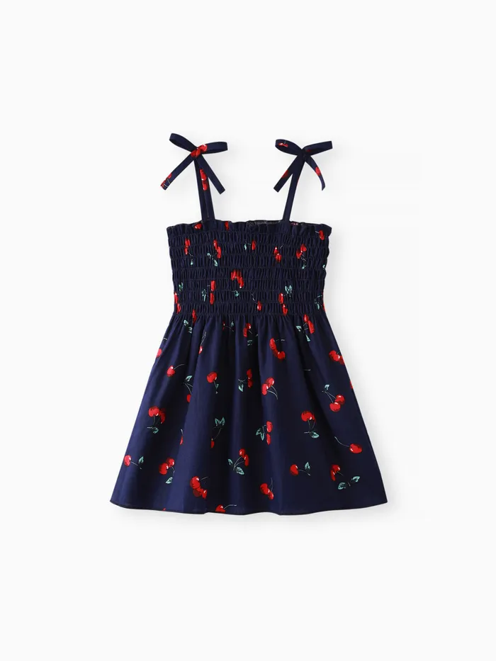 Baby Girl 100% Cotton Allover Cherry Print Shirred Strappy Dress