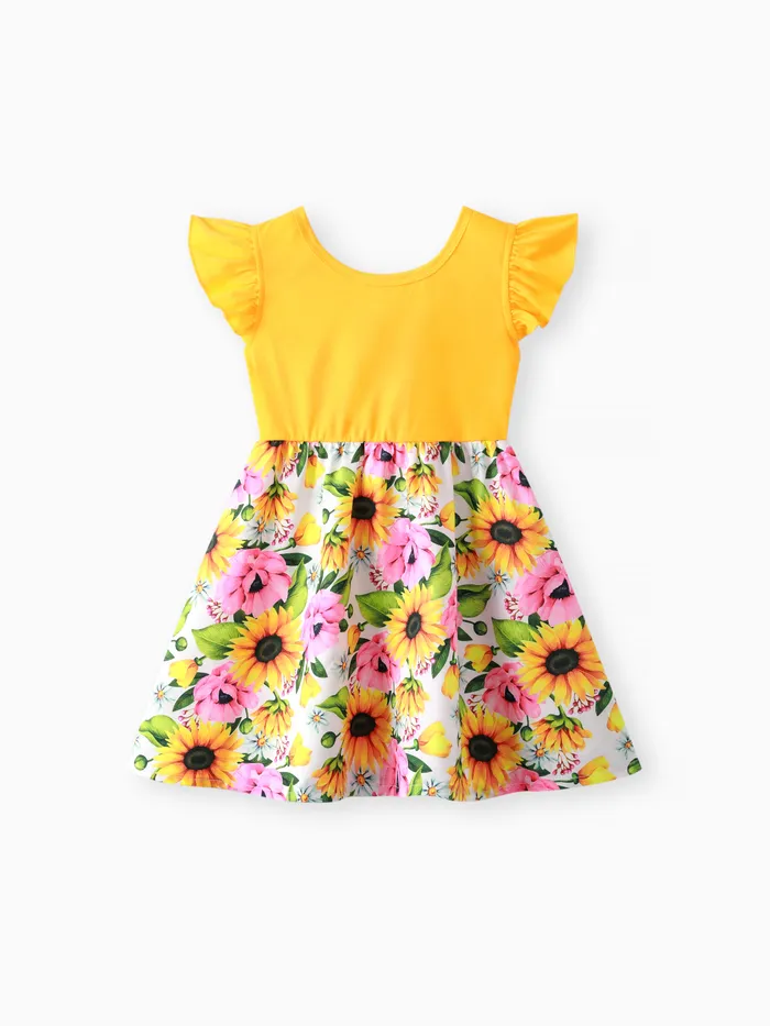 Kid Girl Floral Splice Dress with fly sleeve