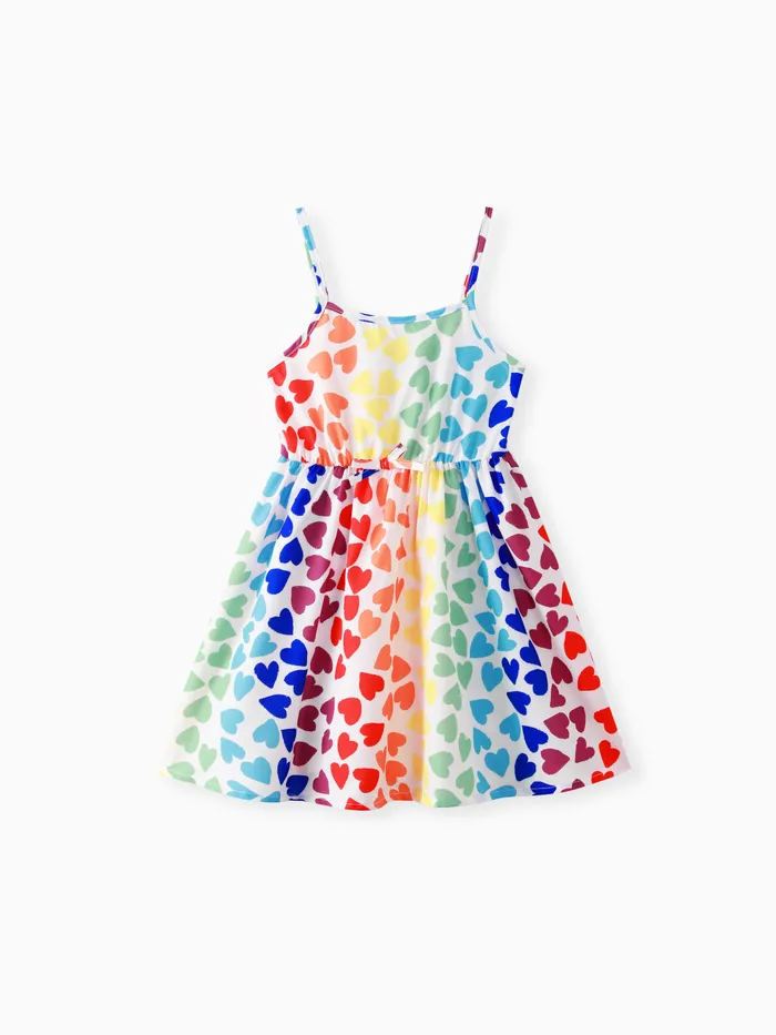 Kid Girl Colorful Heart Print Slip Dress