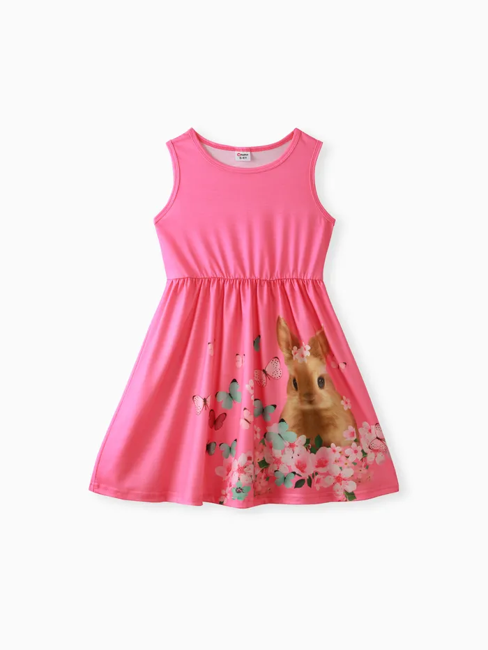 Easter Kid Girl Bunny Butterfly Print Sleeveless Dress