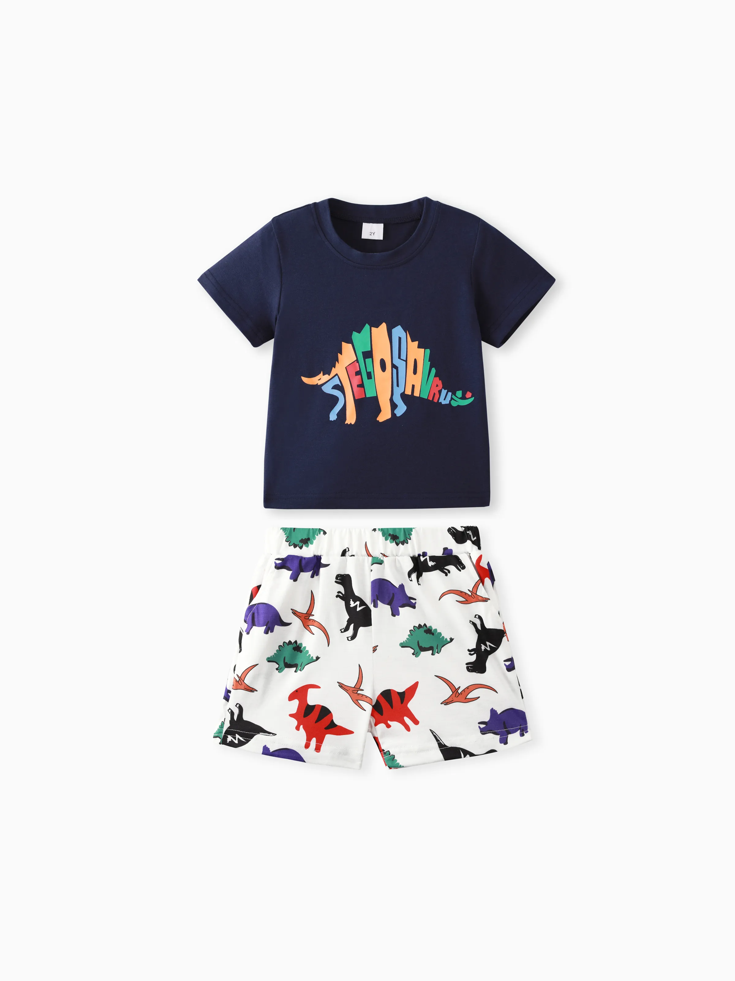 

2pcs Toddler Boy Playful Dinosaur Print Short-sleeve Tee and Shorts Set
