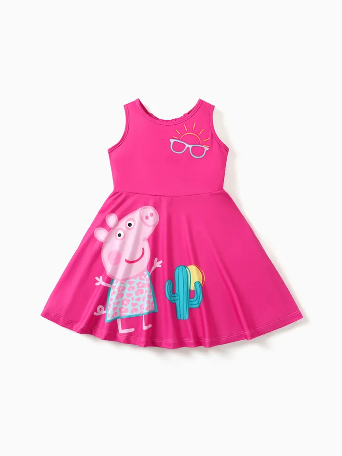 Peppa Pig 1pc Vestido sin mangas con estampado de personaje de niña pequeña con estampado de temática oceánica / cactus