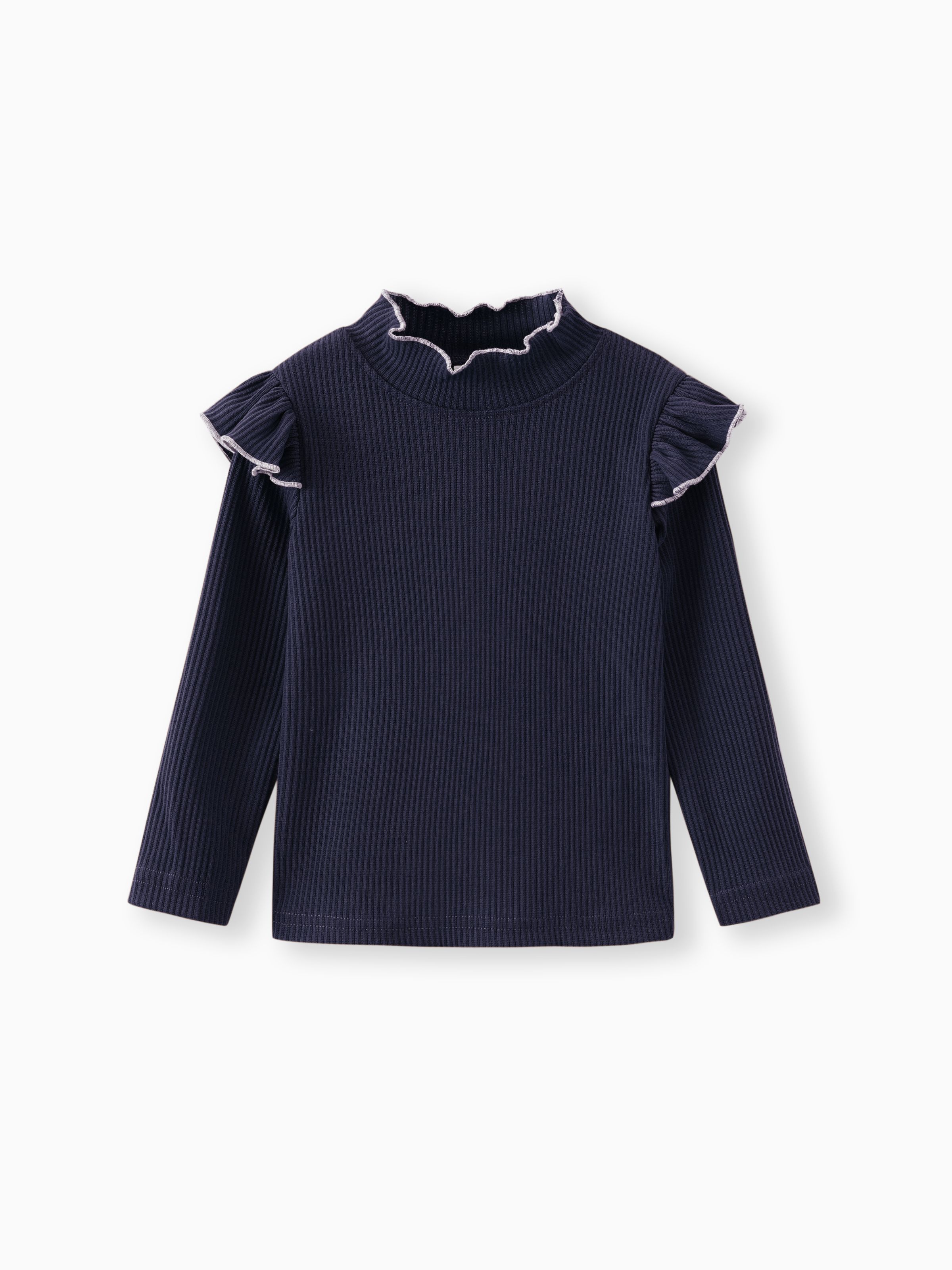 

Toddler Girl Solid Color Ruffled Mock Neck Ribbed Long-sleeve Tee