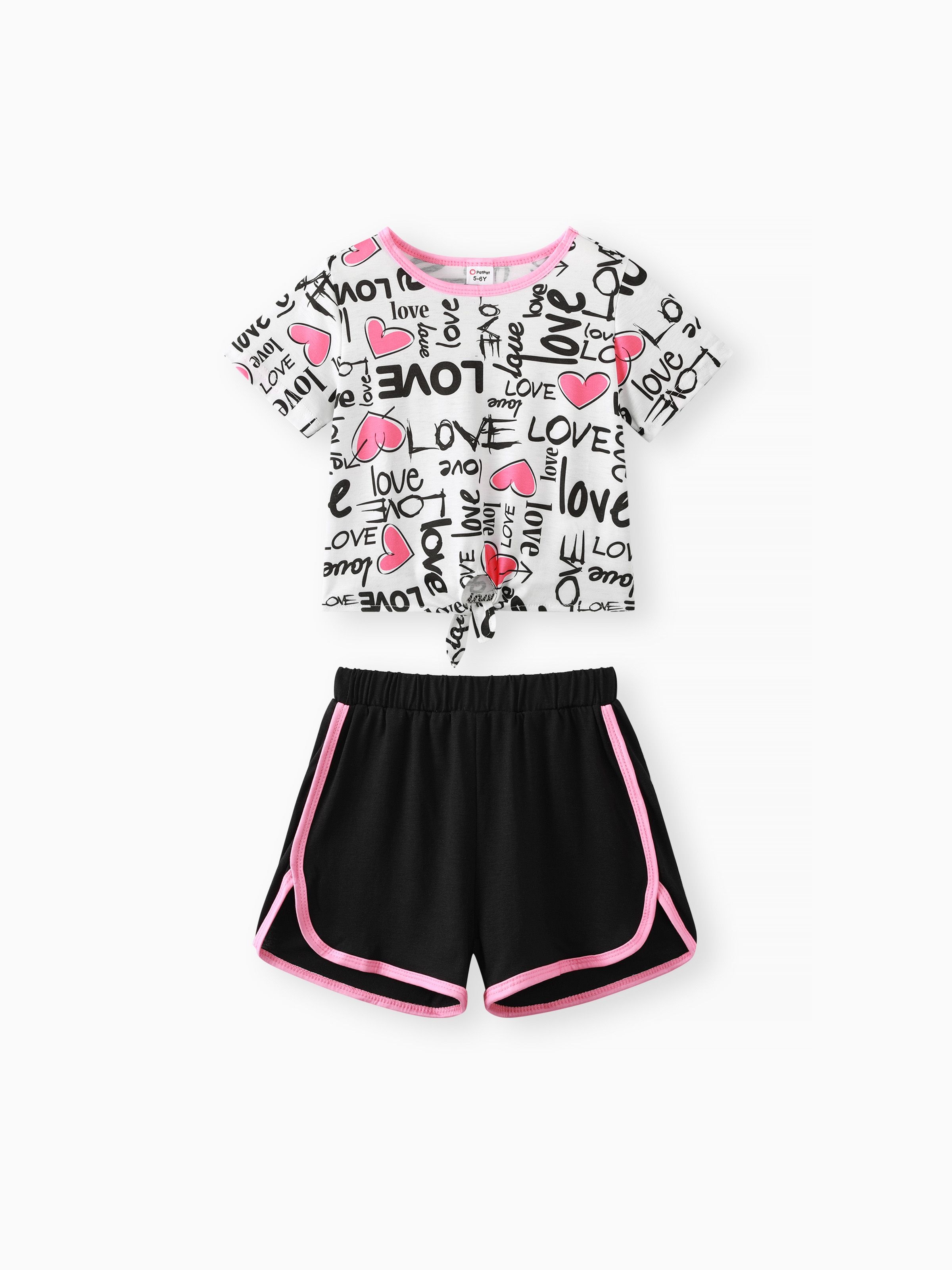 

2pcs Letter Print Bandage Shorts Set, Casual Regular for Kid Girls (95% Polyester, 5% Spandex)