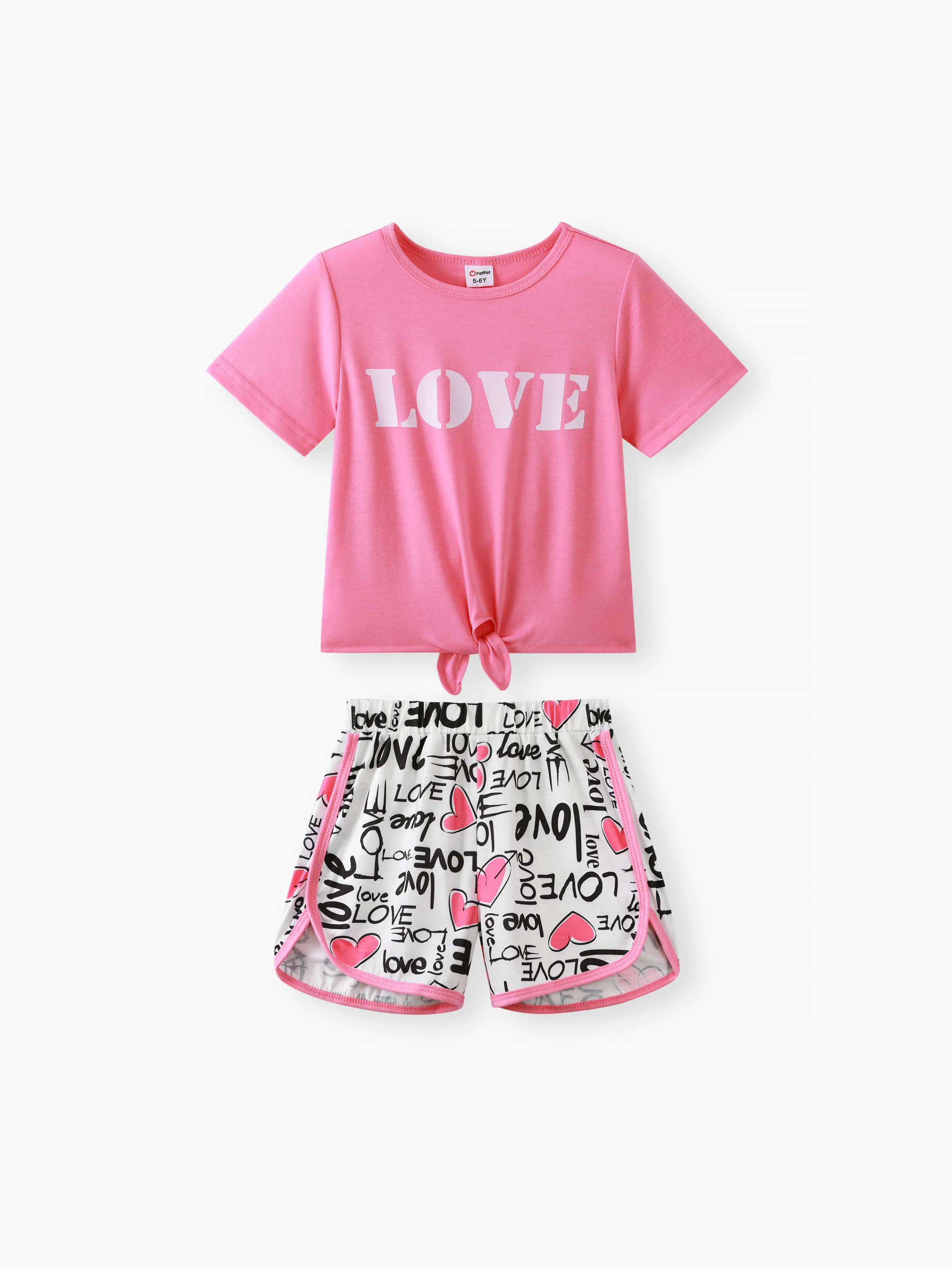 

2pcs Letter Print Bandage Shorts Set, Casual Regular for Kid Girls (95% Polyester, 5% Spandex)