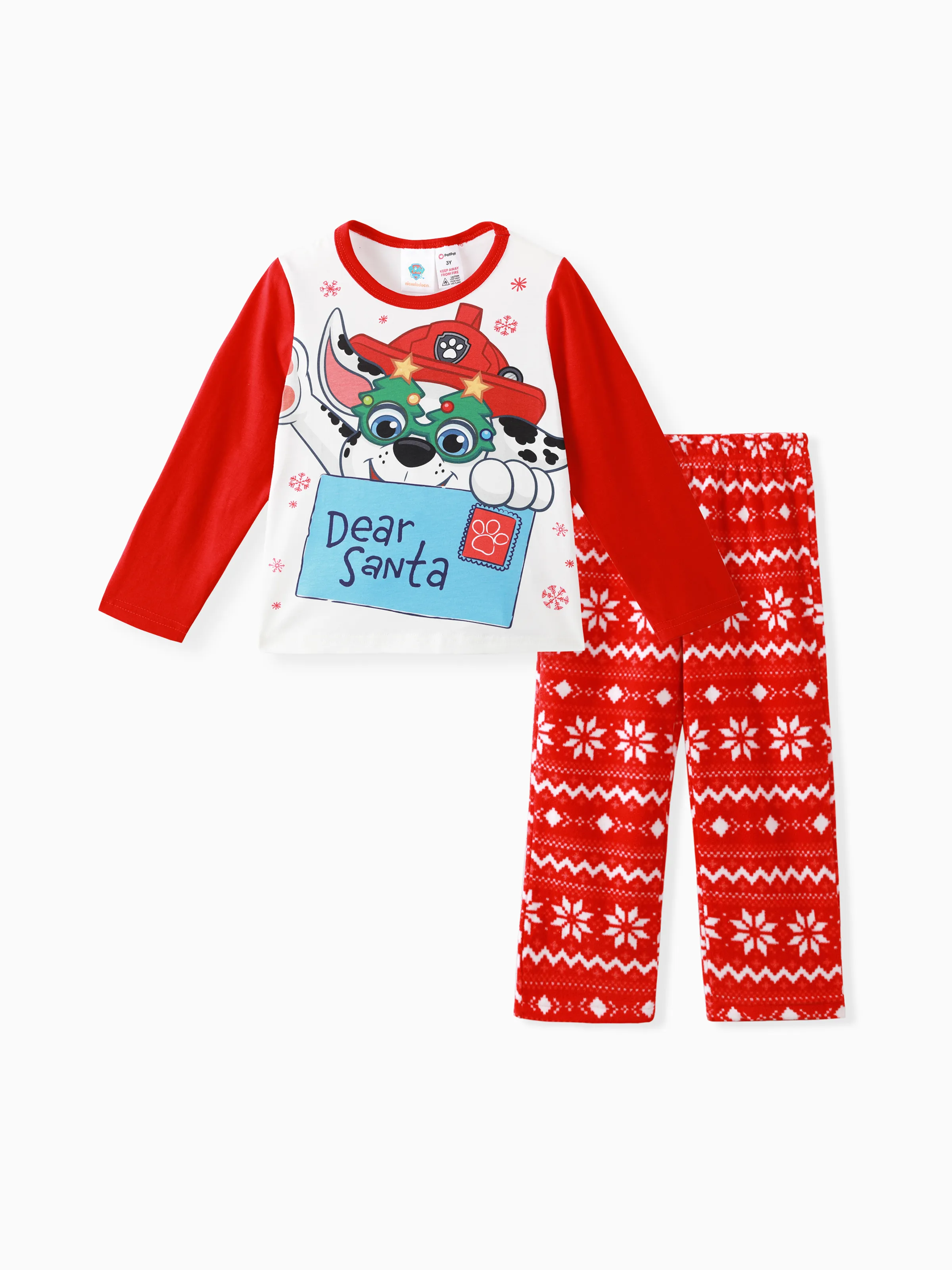 PAW Patrol 2pcs Toddler Boy/Girl Marshall Skye Chase Long-sleeve Tee and Polar Fleece Pants Pajamas Sleepwear Set Red