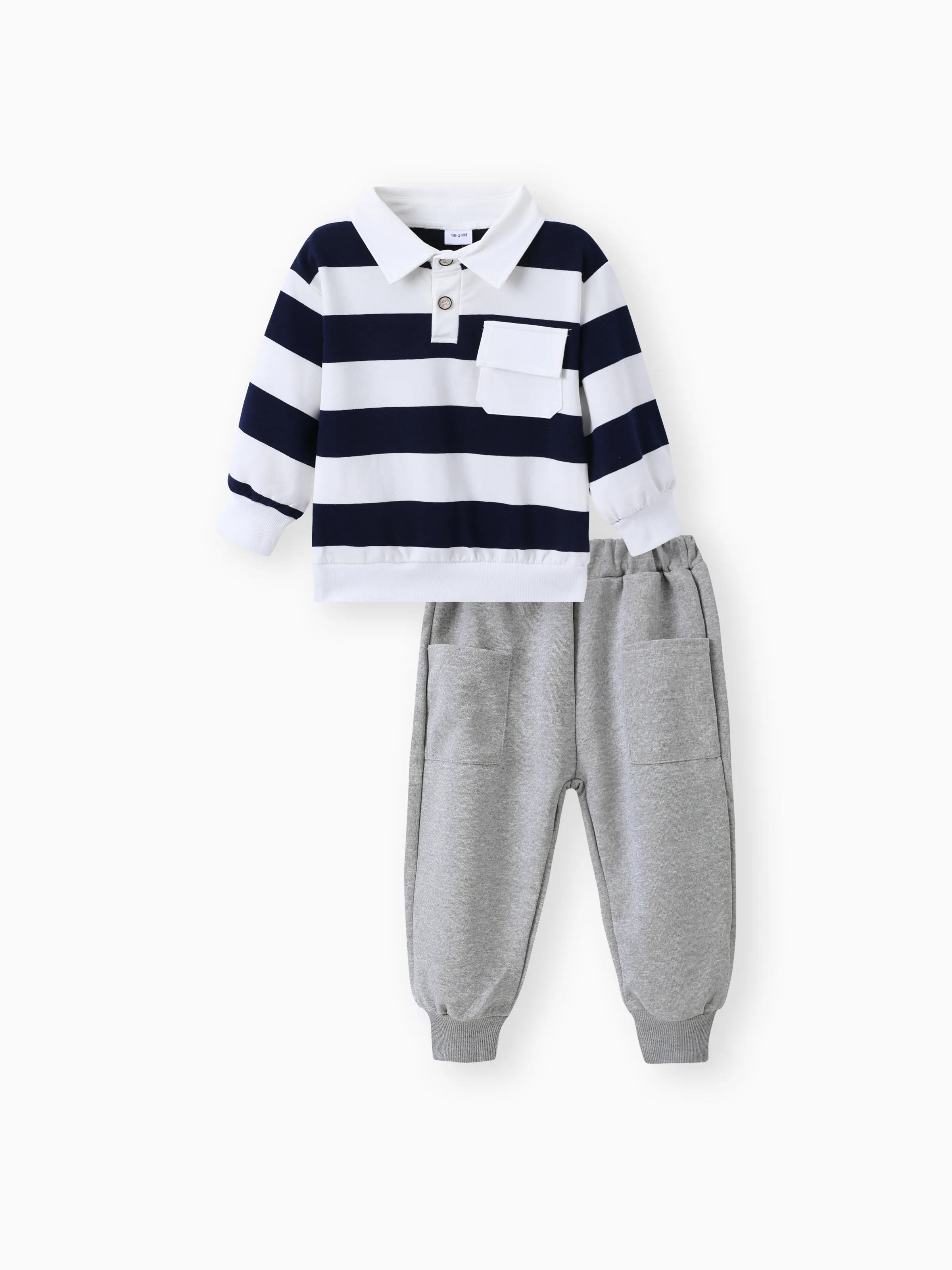 2-piece Toddler Boy Stripe Polo shirt and Grey Pants Set