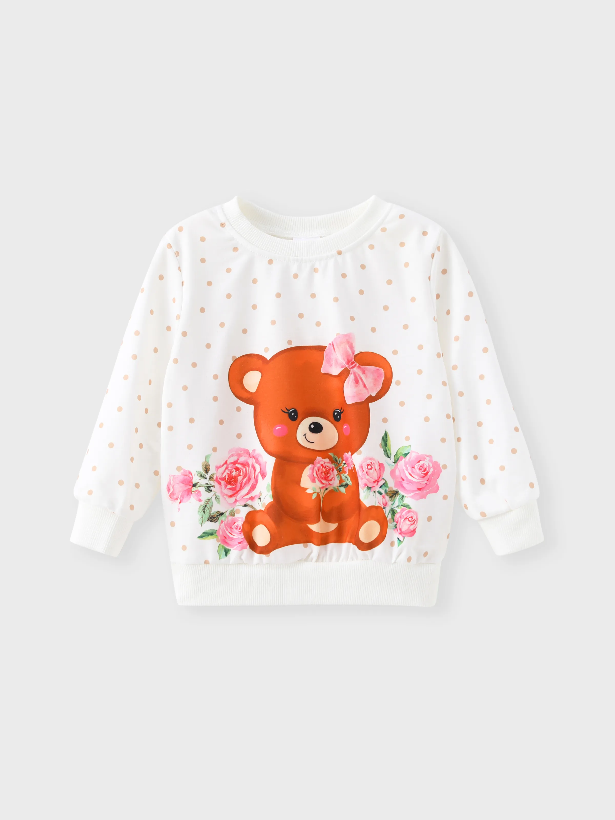 

Toddler Girl Bear & Floral & Polka Dots Print Long-sleeve Pullover Sweatshirt