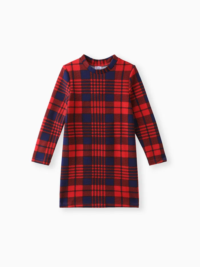 Kid Girl Plaid Stand Collar Long-sleeve Dress