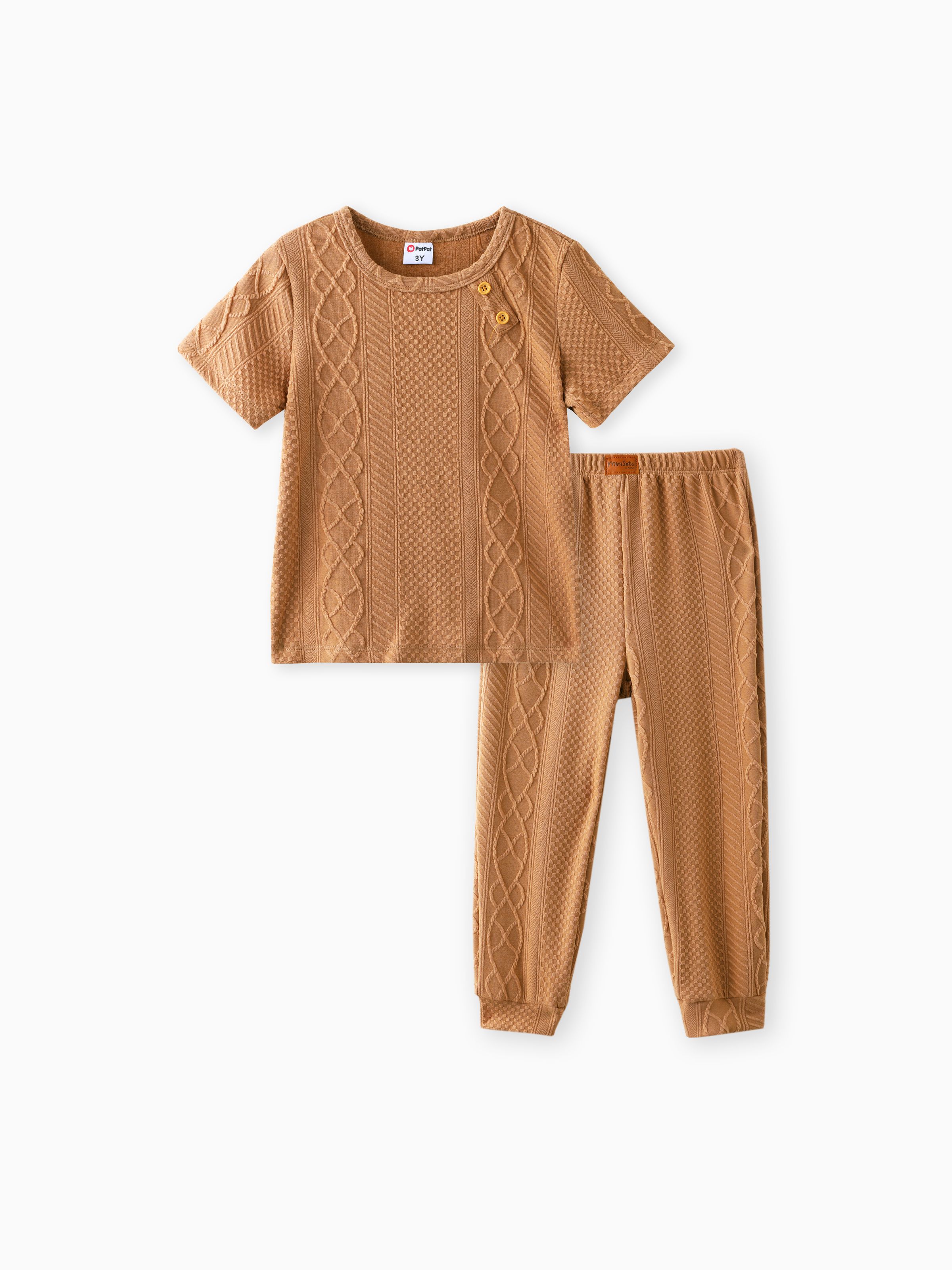 

Toddler Boy/Girl 2pcs Solid Color Textural Tee and Pants Set