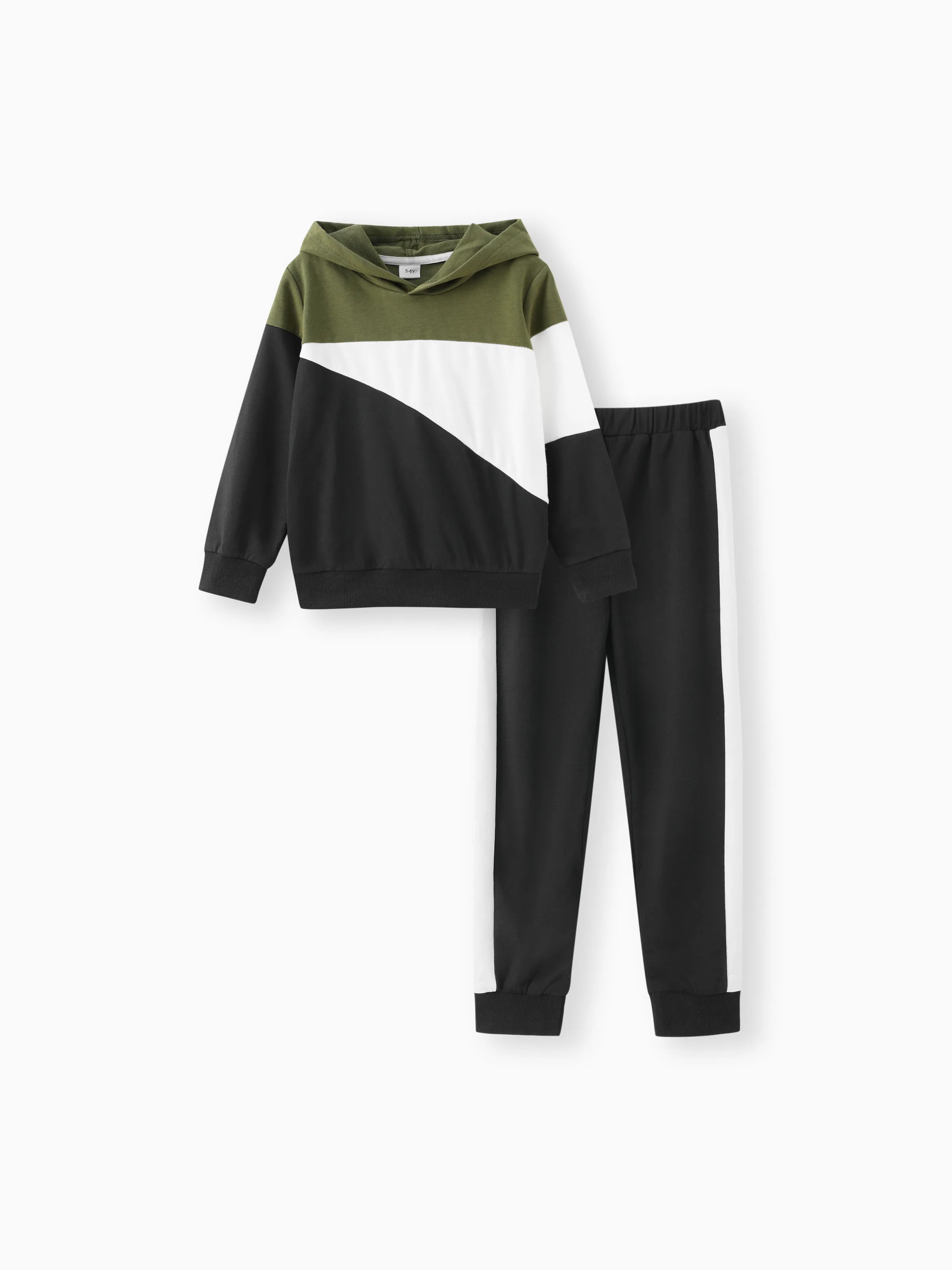 

2pcs Kid Boy Colorblock Hoodie Sweatshirt and Elasticized Pants Set