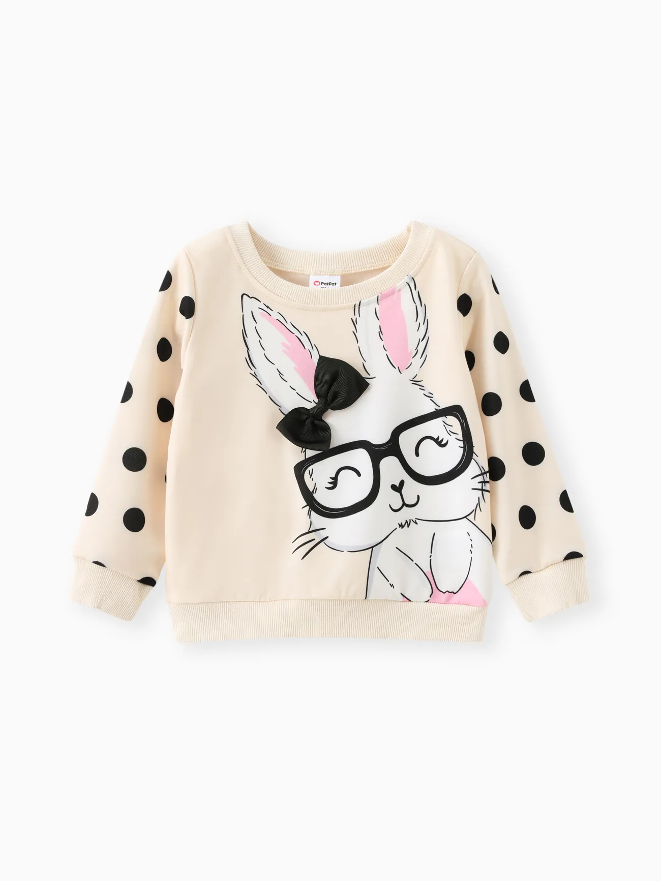 sudadera con estampado de lunares de conejo lindo para niña pequeña