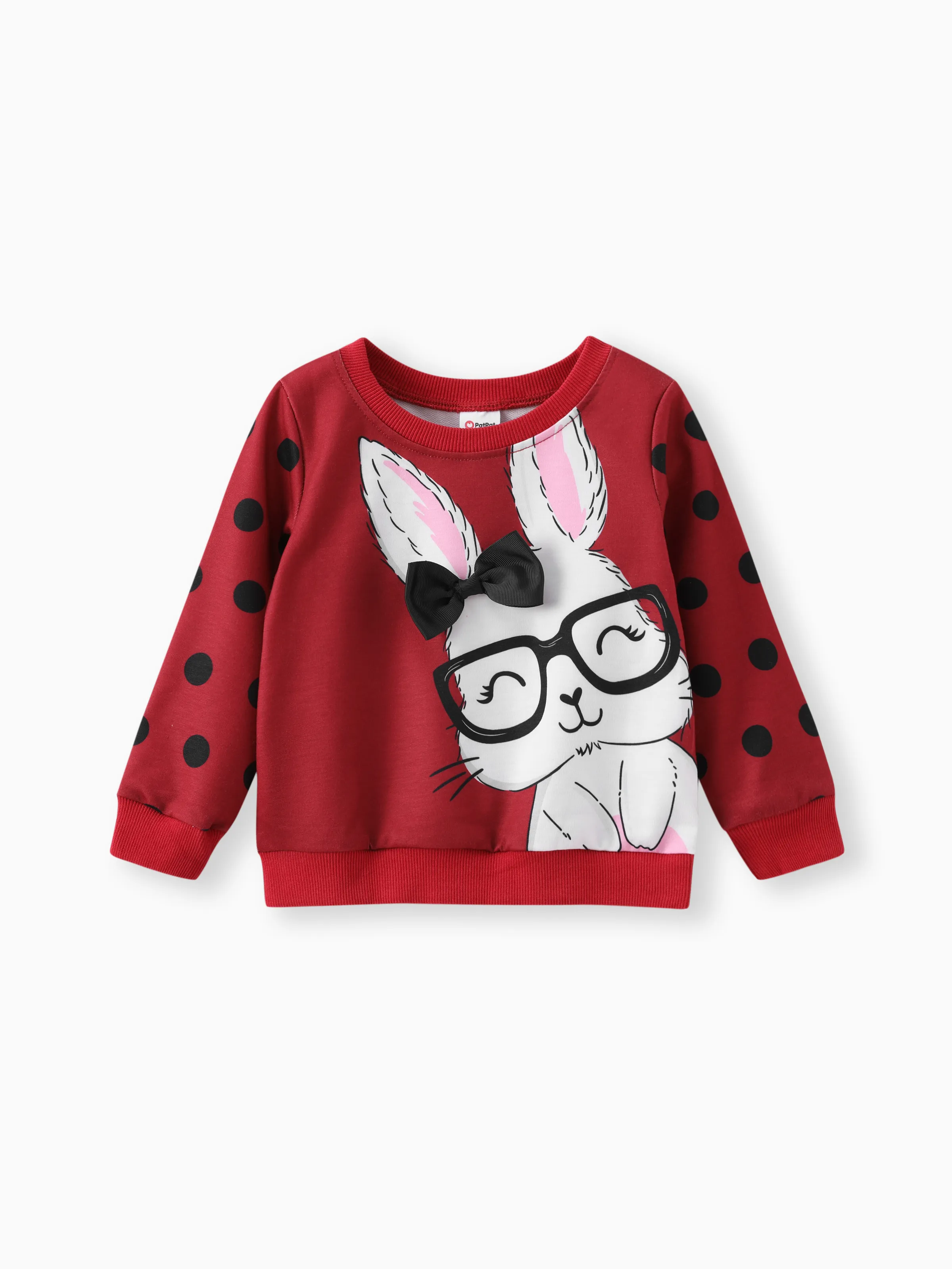 

Toddler Girl Cute Rabbit Print Polka dots Pullover Sweatshirt