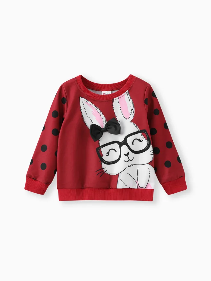 Toddler Girl Cute Rabbit Print Polka dots Pullover Sweatshirt