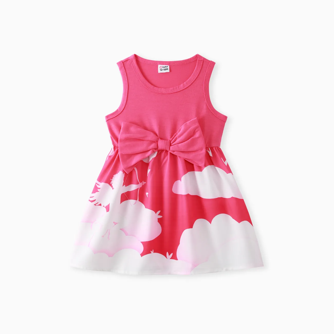 Valentine's Day Baby Girl Bow Design Bear Print Dress