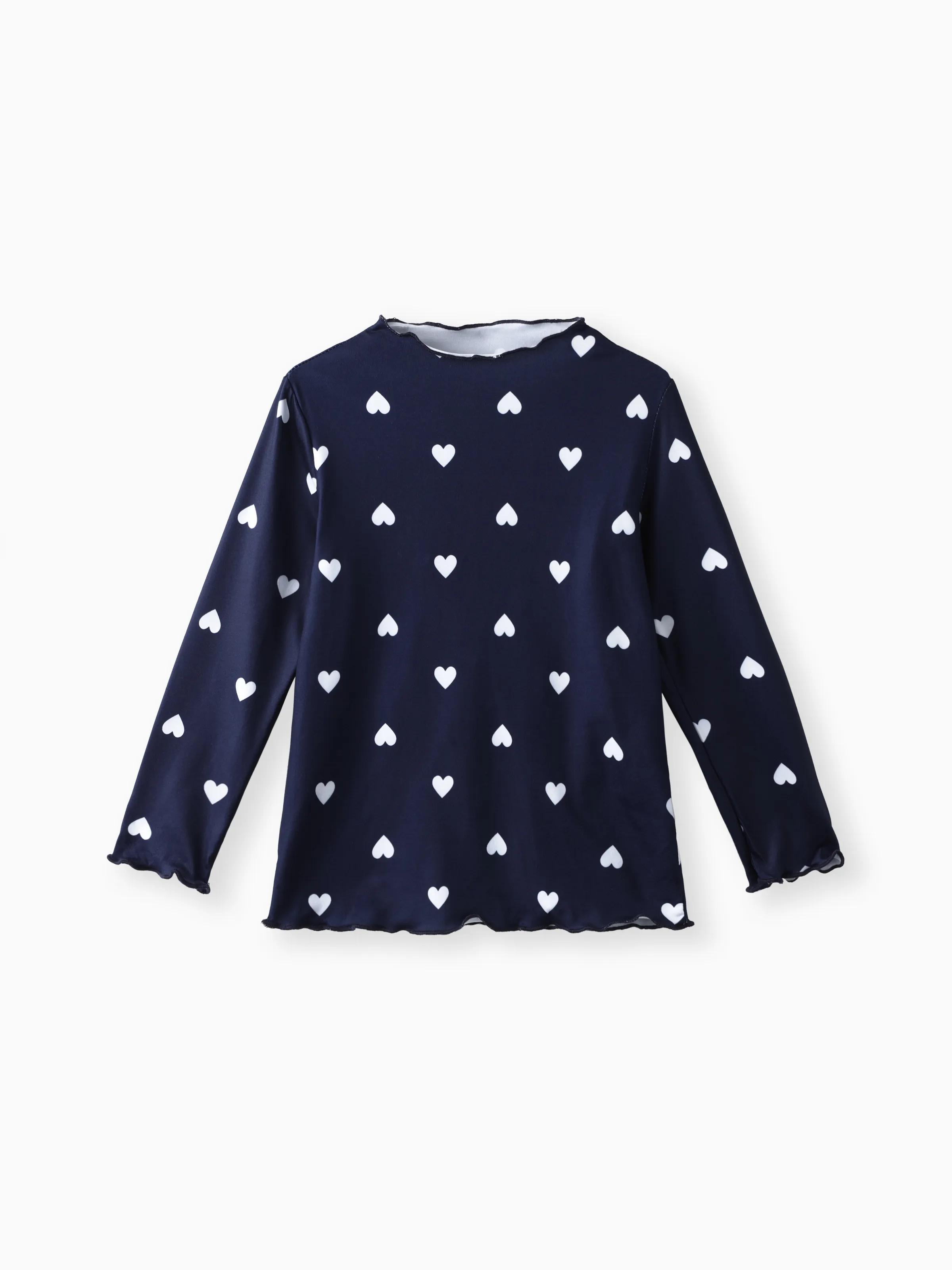 

Girl's Long-sleeve Tee with Heart Print (Lettuce Trim Mock Neck)