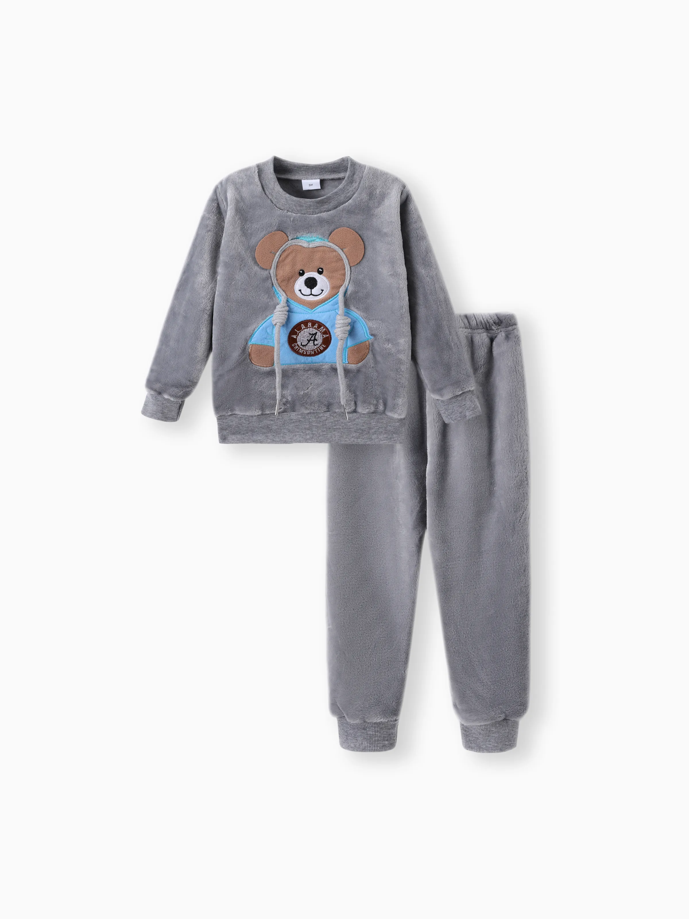 Toddler Teddy Bear Applique Long-sleeve Flannelette Set