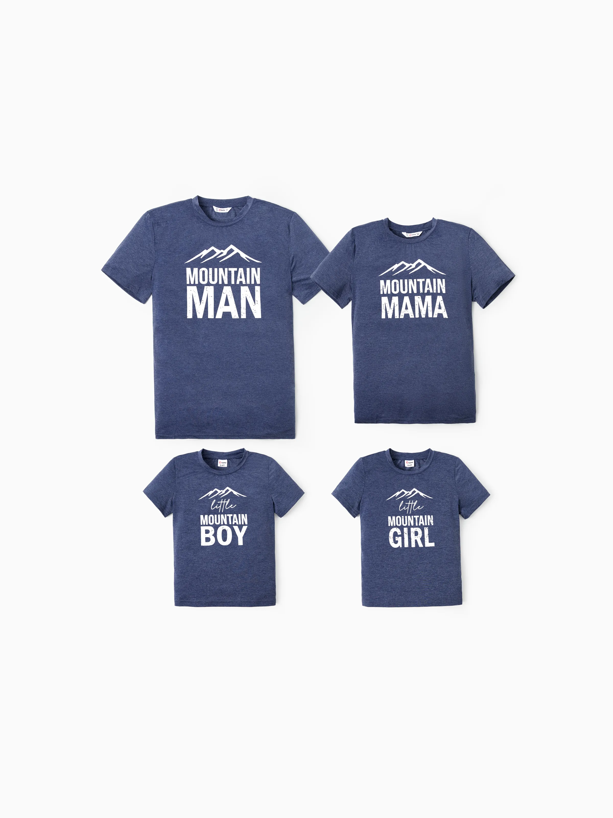 Quick-Dry Family Matching Deep Blue Short Sleeves Slogan Print Mountain Graphic Tee 