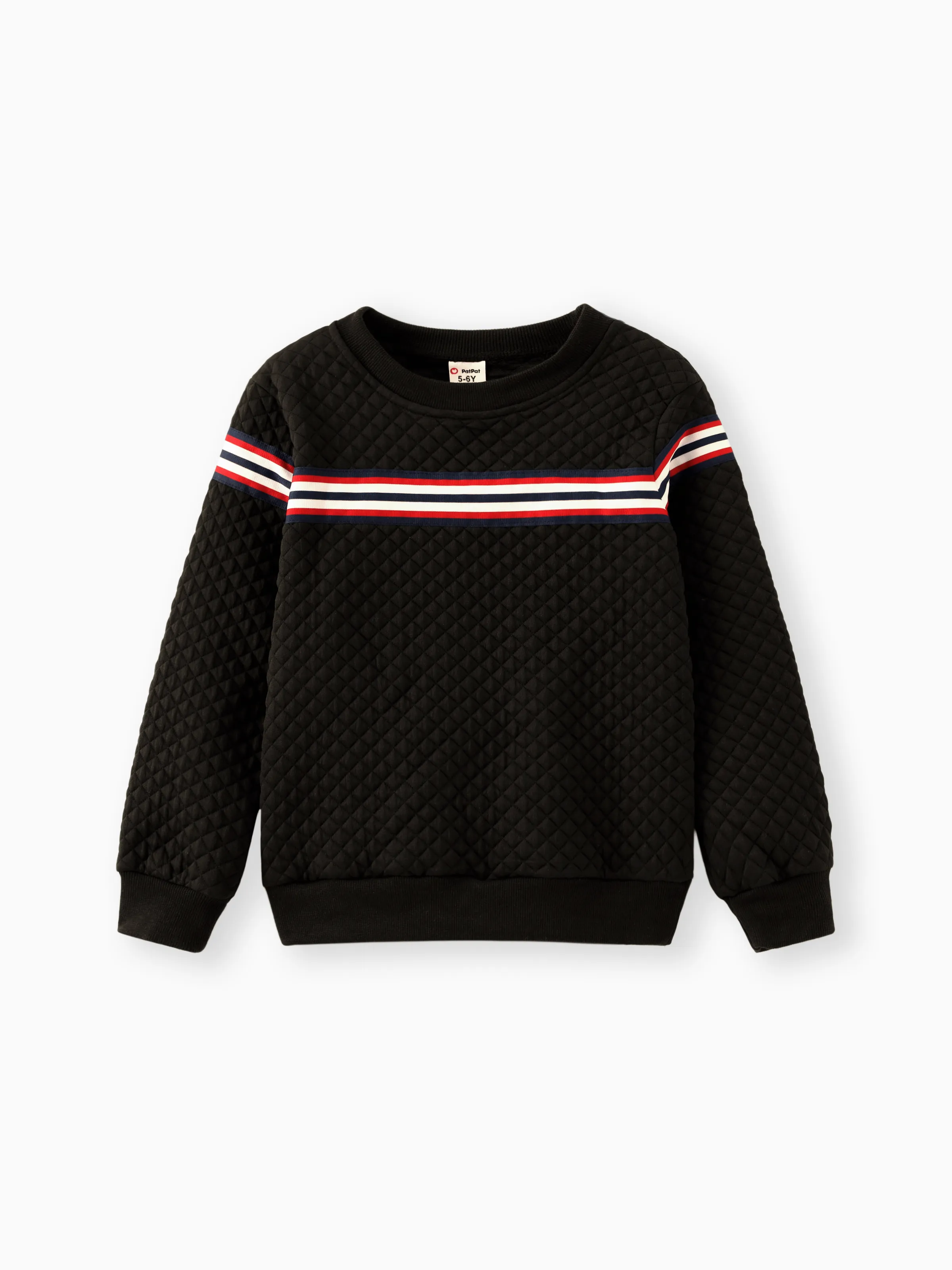 

Kid Boy Preppy style Striped Webbing Textured Pullover Sweatshirt