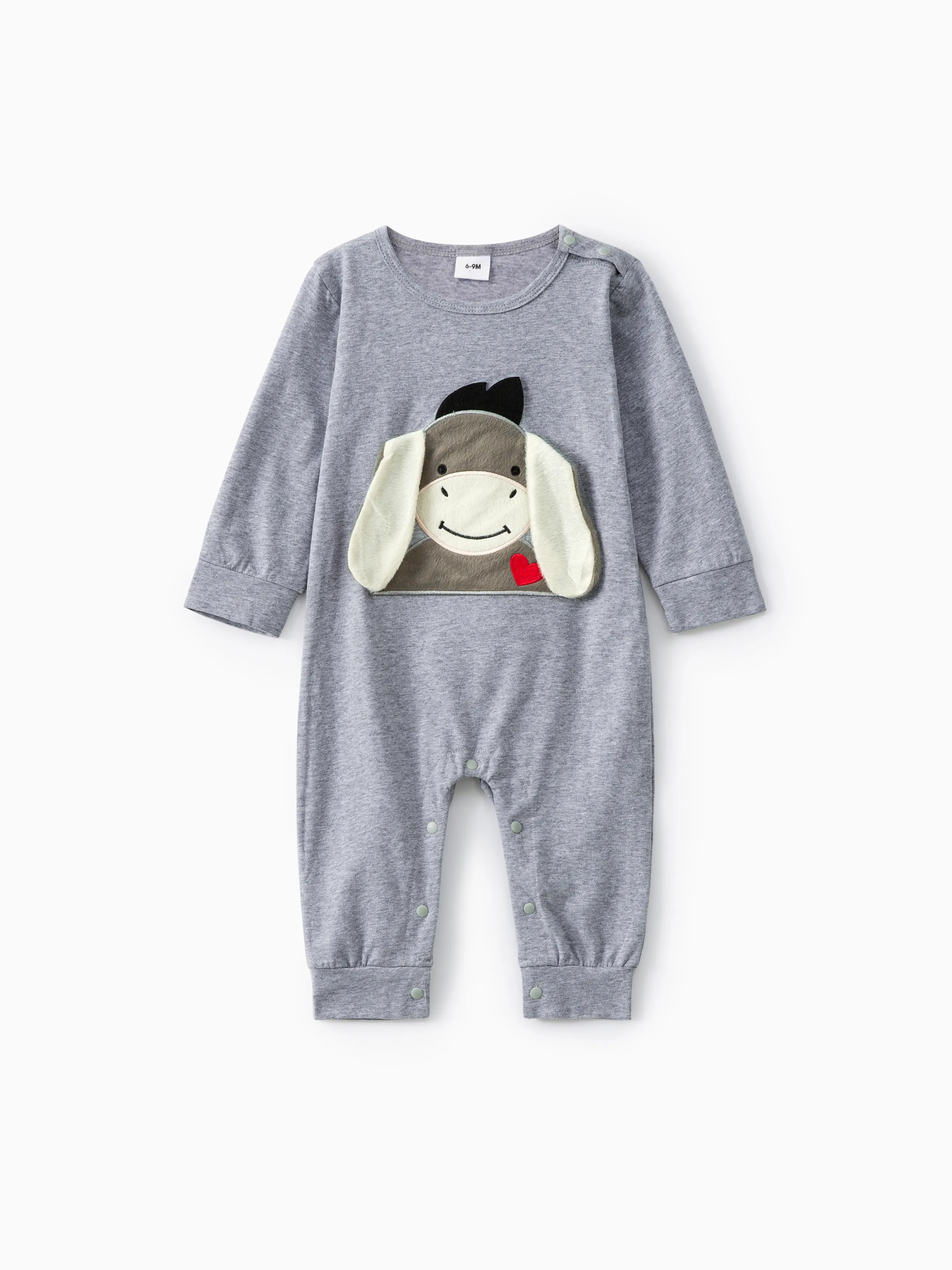 

Donkey Embroidery 3D Ear Design Long-sleeve Green Baby Jumpsuit