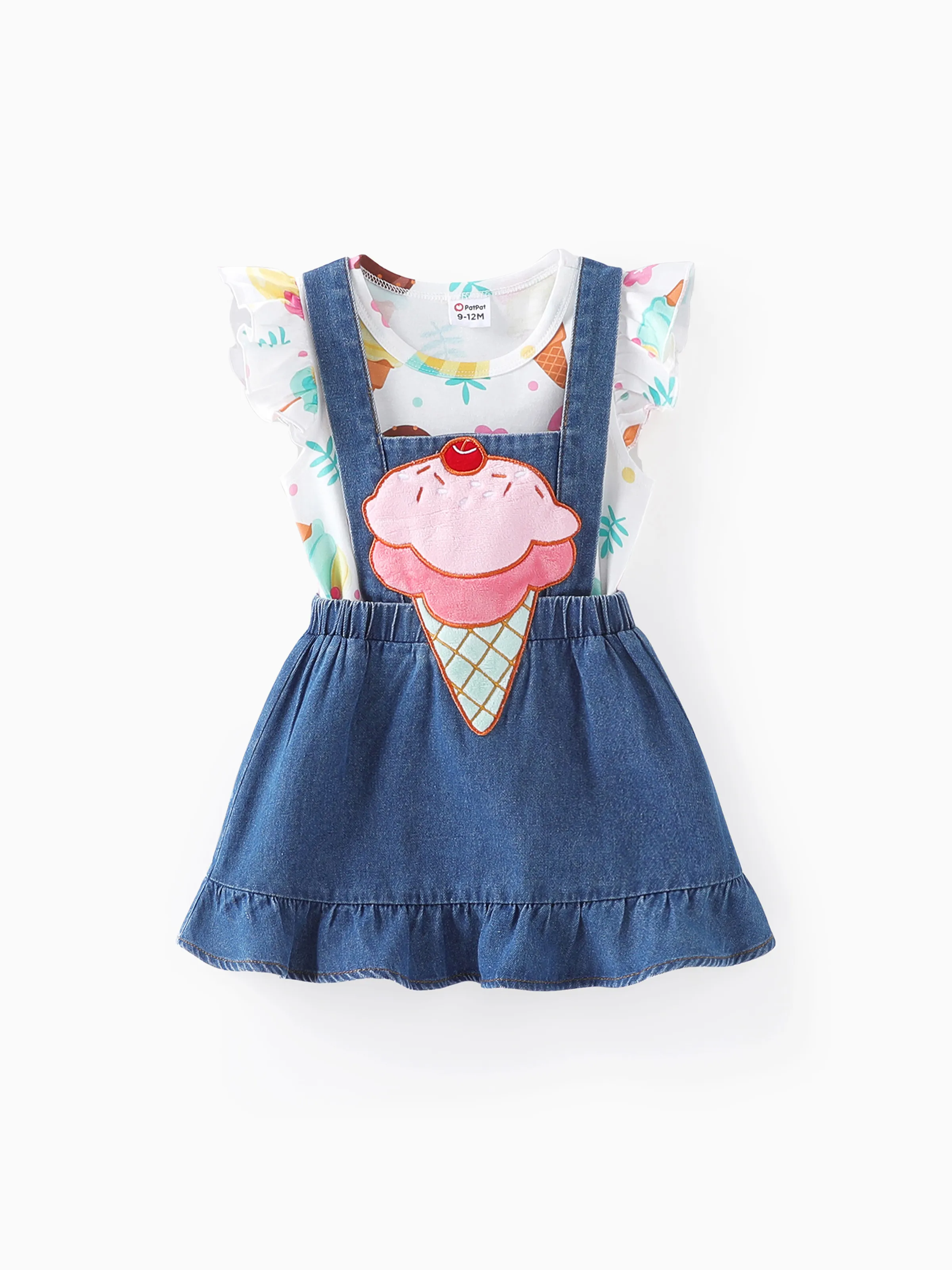 Bébé/Enfant en bas âge fille 2pcs crème glacée imprimé Tee et broderie ensemble de robe globale