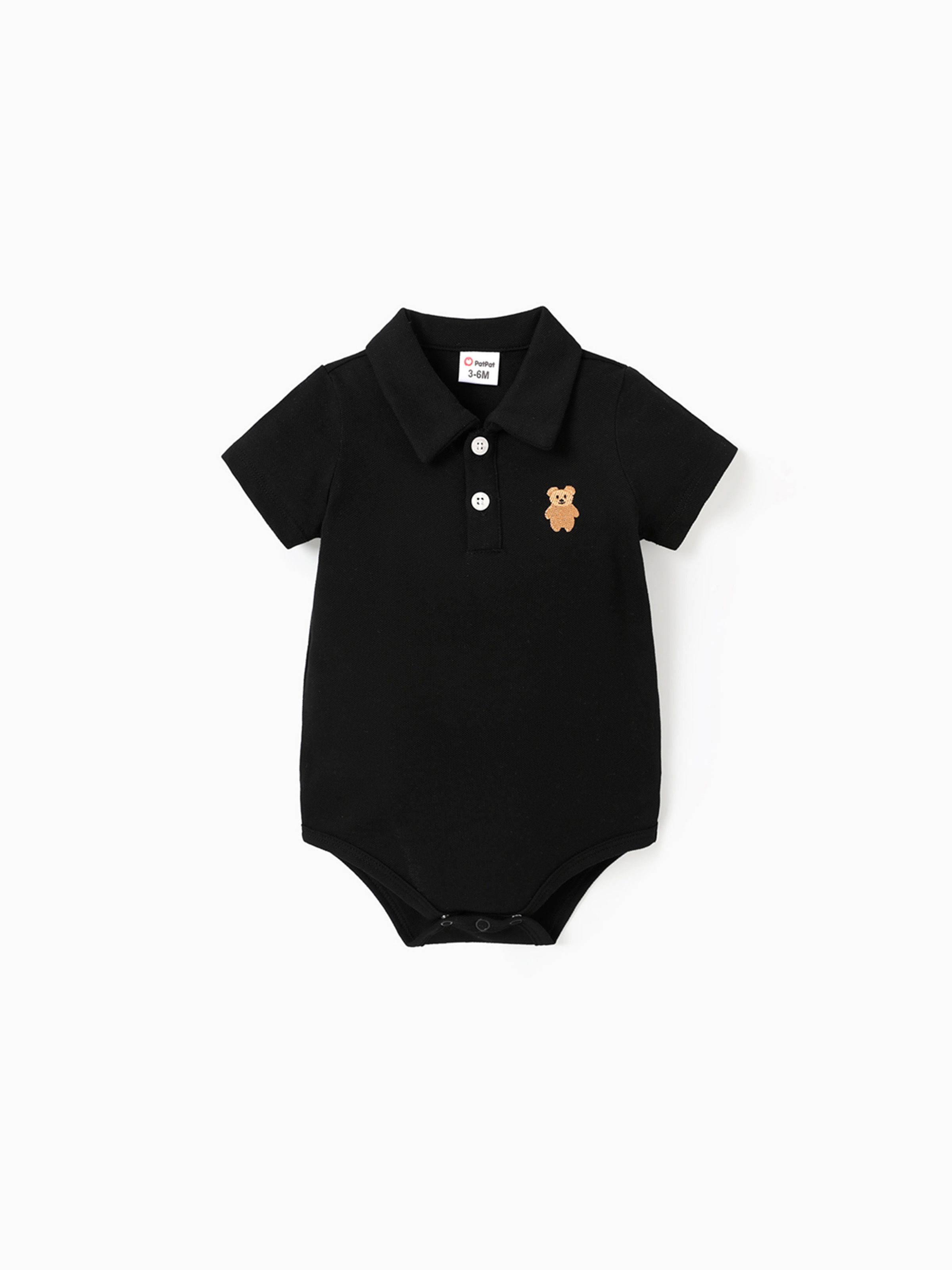 

Baby Boy 100% Cotton Bear Embroidered Polo Collar Short-sleeve Pique Rompers