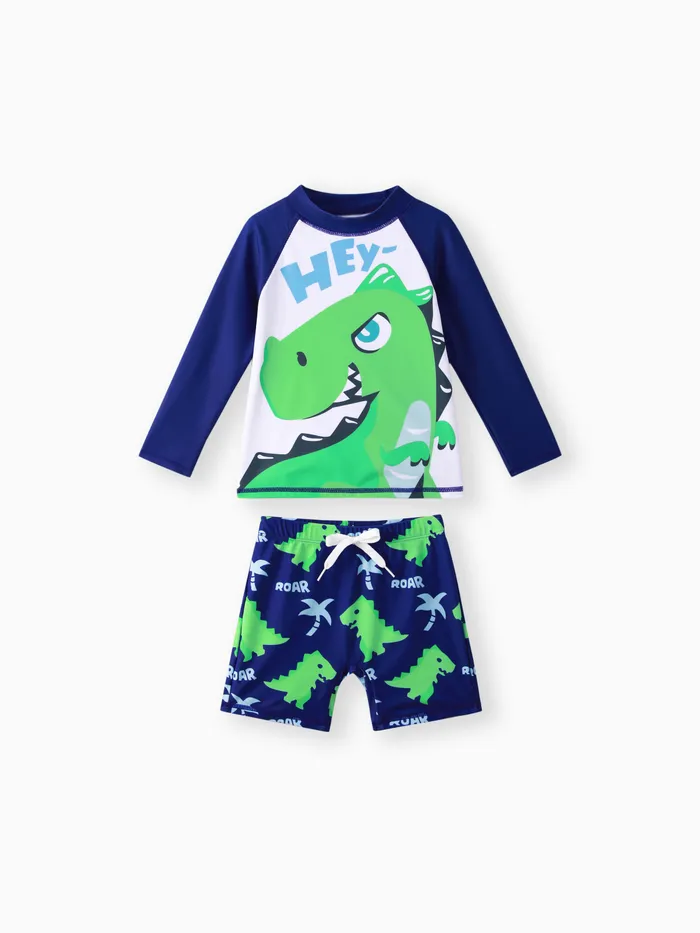 Childlike 2pcs Dinosaur Swimwear for Boys in Polyester Spandex Fabric Stitching