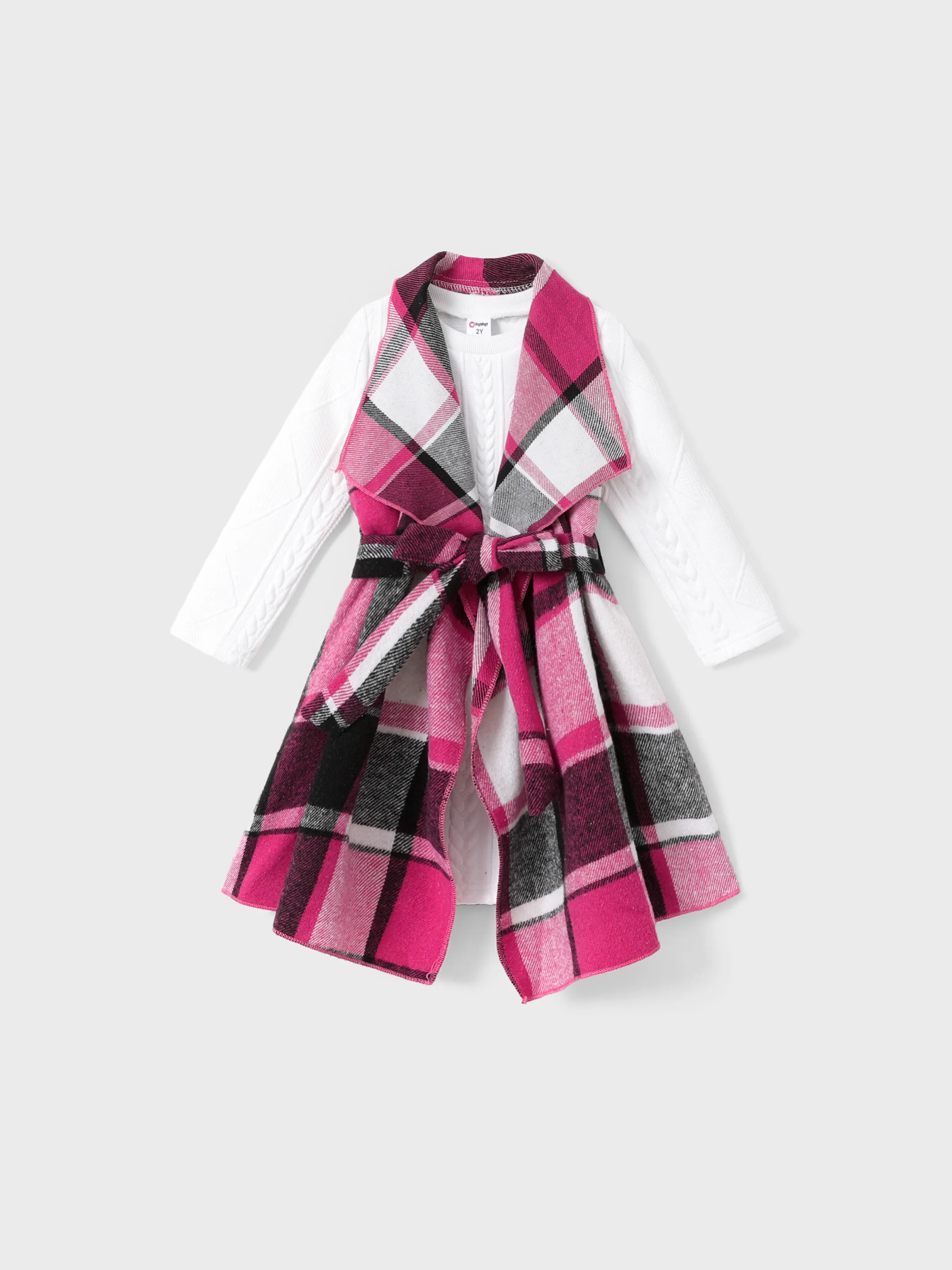 

3PCS Toddler Girl Asymmetrical Hemline Classic Grid Dress Set