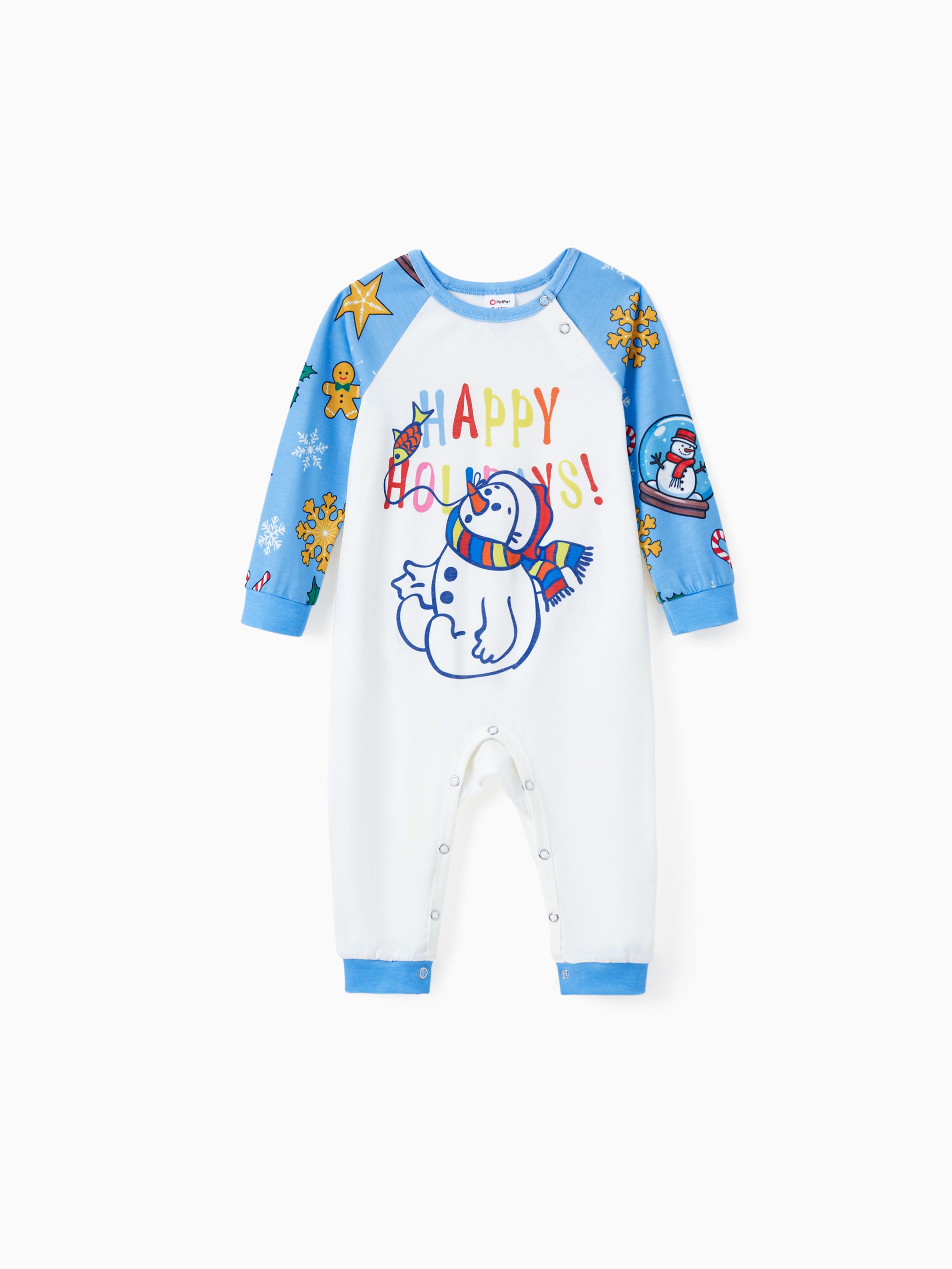 

Christmas Family Matching Blue Raglan Sleeves Snowman Graphic Pajamas Sets with Drawstring and Pockets