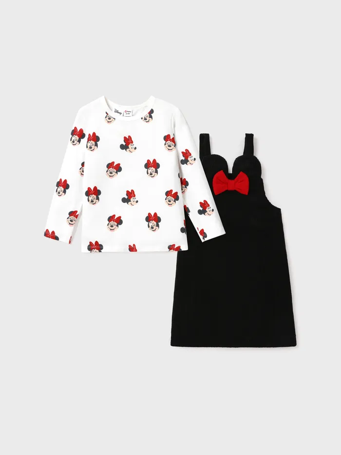 Disney Mickey and Friends Toddler Girl 2pcs Character Print Long-sleeve Bodysuit and Bow Decor Floral Print Skirt Set