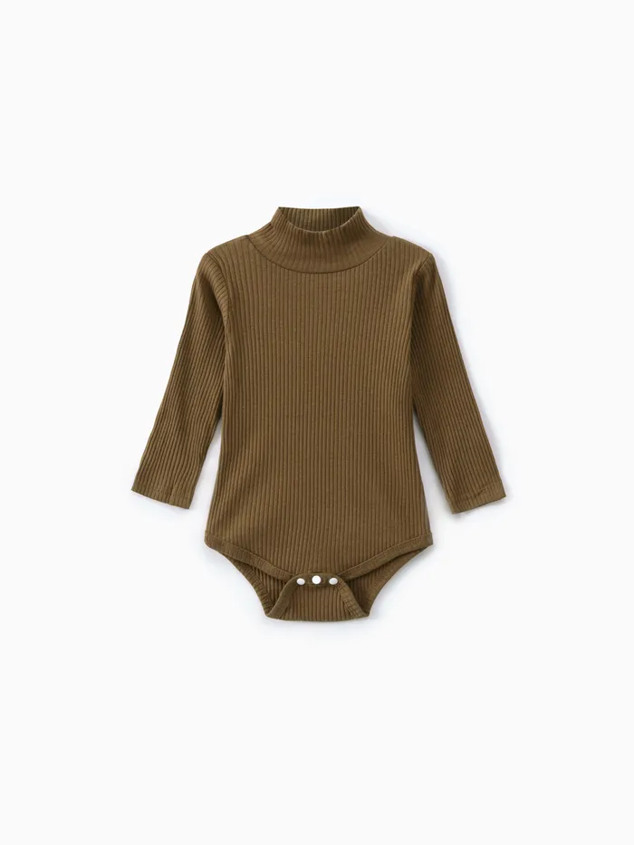 Baby Boy/Girl 95% Cotton Ribbed Turtleneck Long-sleeve Romper