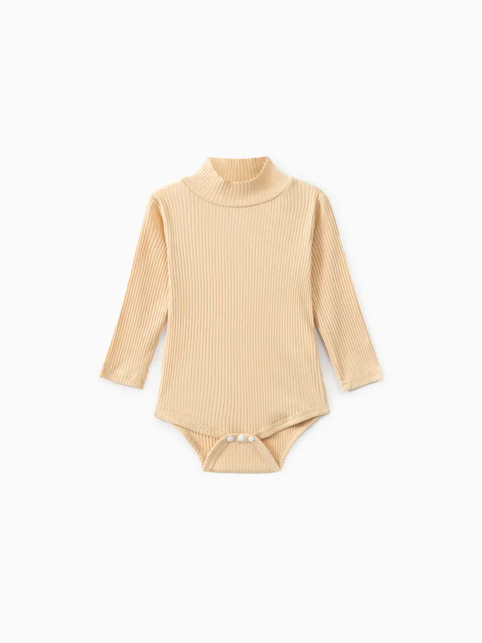 Baby Boy/Girl 95% Cotton Ribbed Turtleneck Long-sleeve Romper