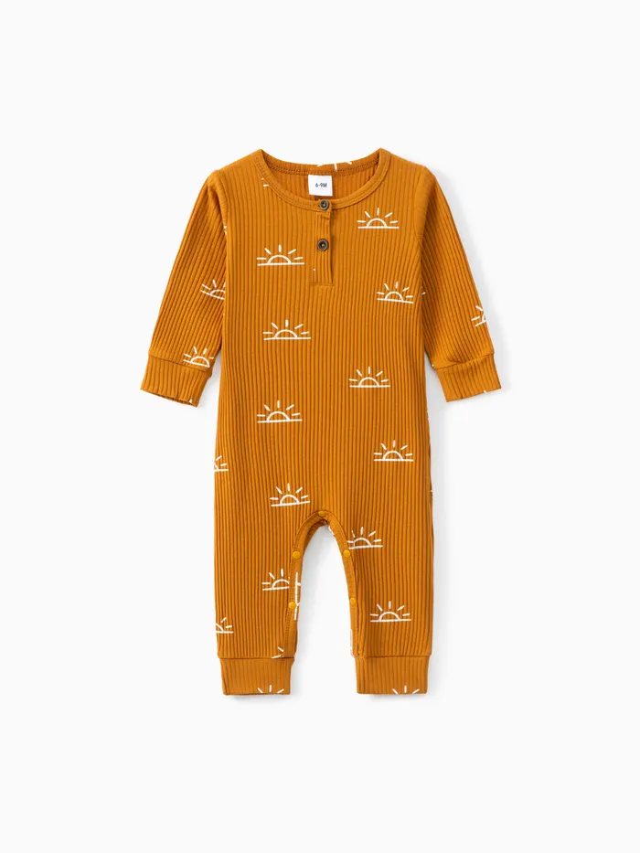 Baby Boy/Girl 95% Cotton Ribbed All Over Sun Print Long-sleeve Jumpsuit